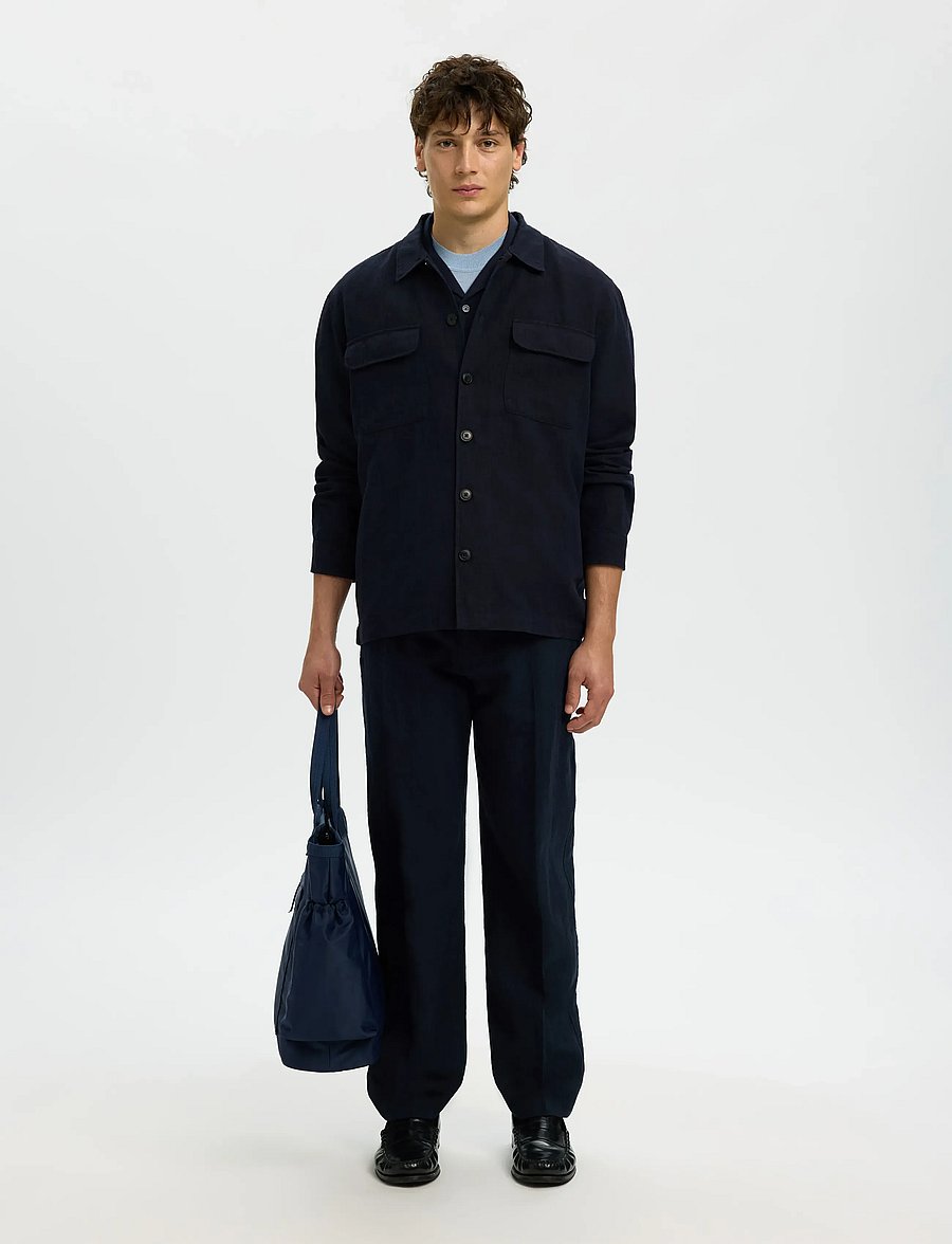 Selected - SLM-LEROY LINEN BLEND OVERSHIRT LS NOOS - feriefavoritter - sky captain - 5