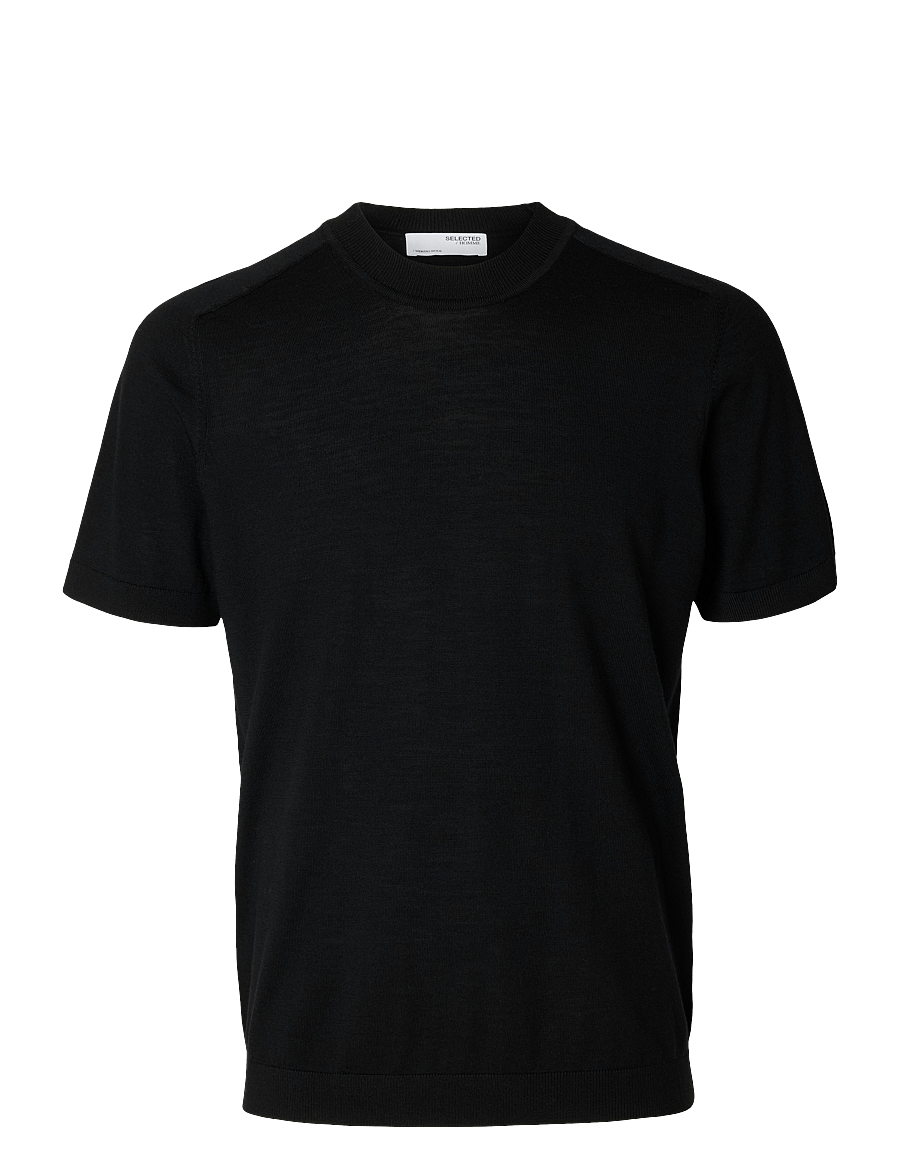 Selected - SLHTRAY SS KNIT MERINO CREW NECK NOOS - lyhythihaiset - black - 1
