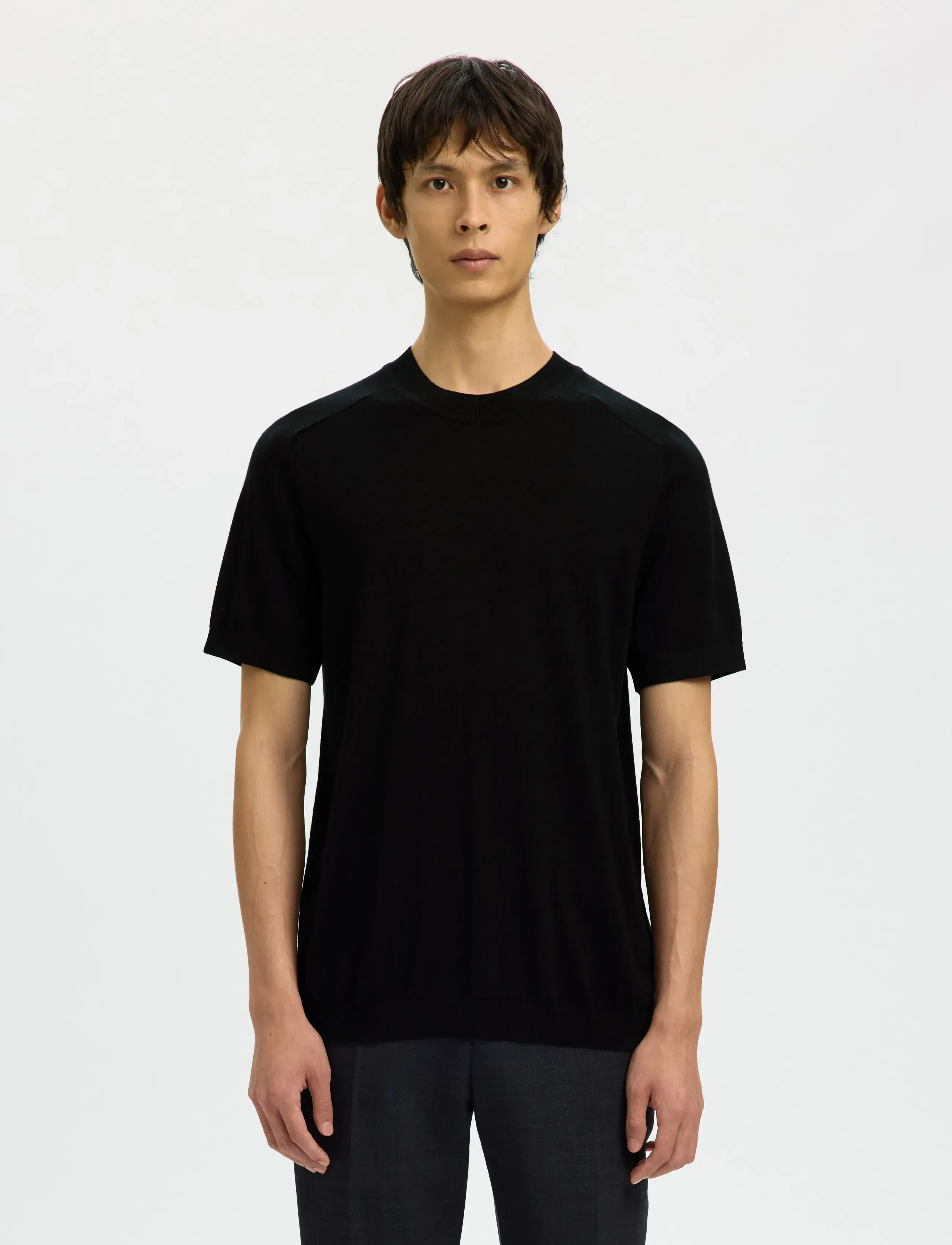 Selected SLHTRAY SS KNIT MERINO CREW NECK NOOS - Rundhals - BLACK / black