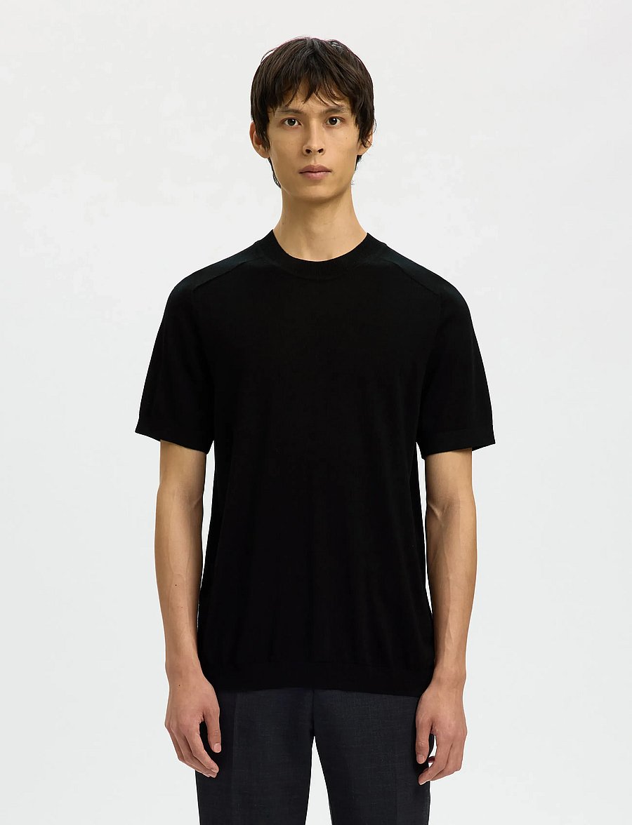 Selected - SLHTRAY SS KNIT MERINO CREW NECK NOOS - lyhythihaiset - black - 0