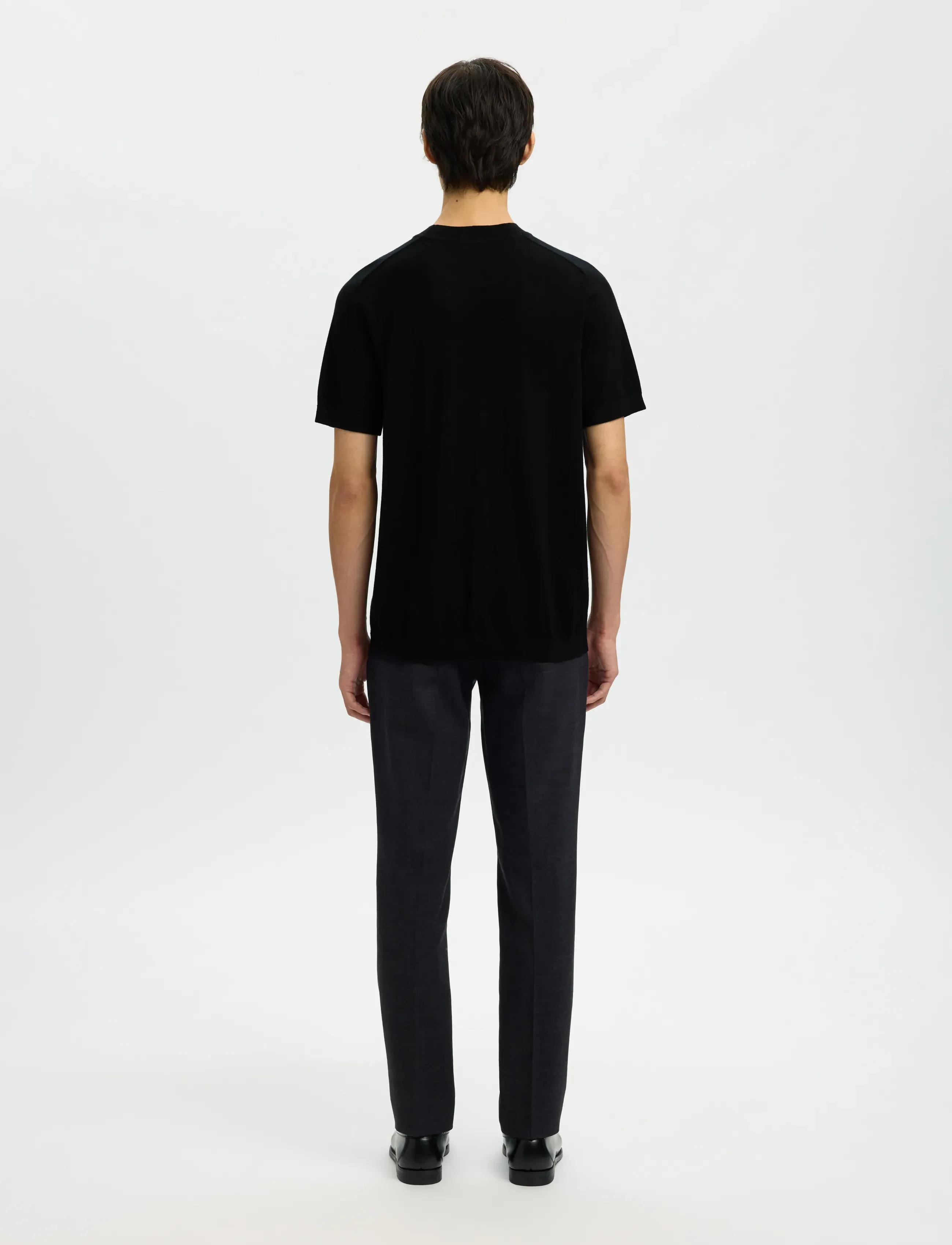 Selected - SLHTRAY SS KNIT MERINO CREW NECK NOOS - kortærmede t-shirts - black - 2