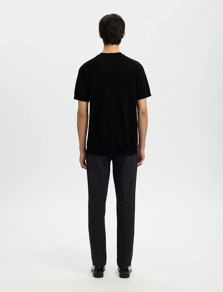 Selected - SLHTRAY SS KNIT MERINO CREW NECK NOOS - lyhythihaiset - black - 2