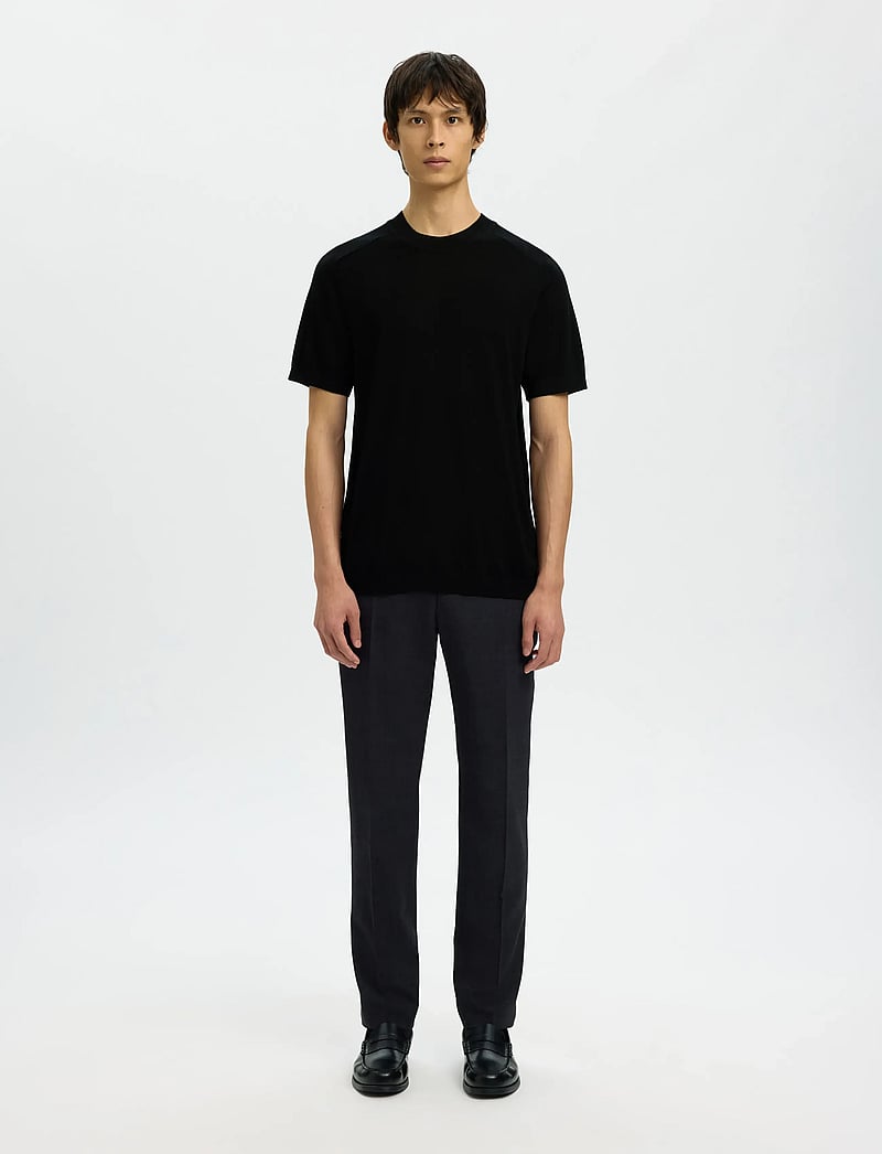 Selected - SLHTRAY SS KNIT MERINO CREW NECK NOOS - kurzärmelig - black - 3