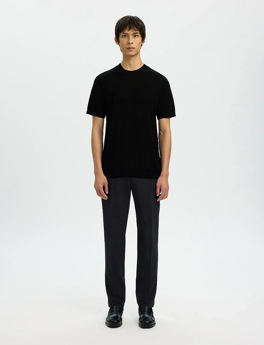 Selected - SLHTRAY SS KNIT MERINO CREW NECK NOOS - lyhythihaiset - black - 3