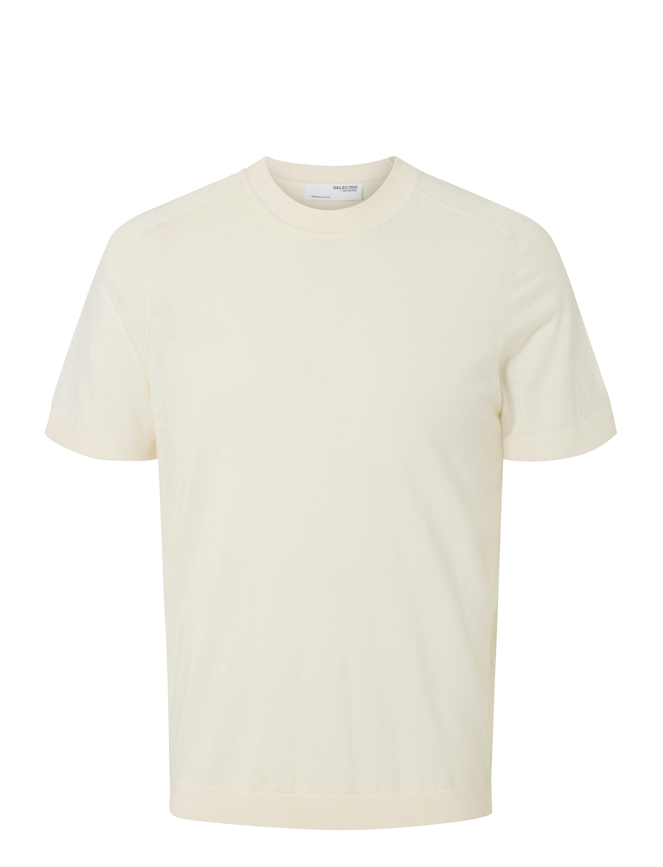 Selected SLHTRAY SS KNIT MERINO CREW NECK NOOS - Basic T-shirts - EGRET / cream
