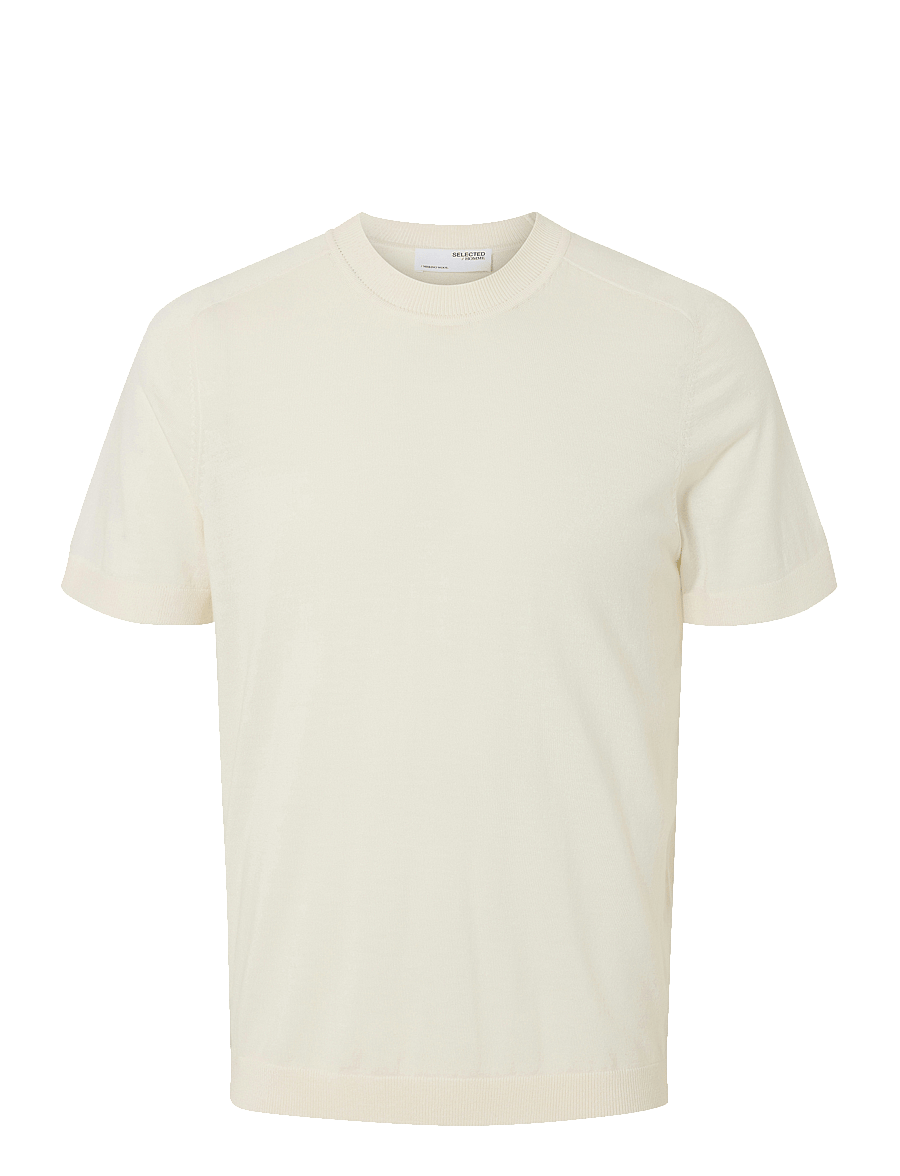 Selected - SLHTRAY SS KNIT MERINO CREW NECK NOOS - kurzärmelig - egret - 1