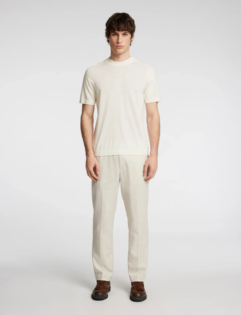 Selected - SLHTRAY SS KNIT MERINO CREW NECK - stutterma bolir - egret - 0