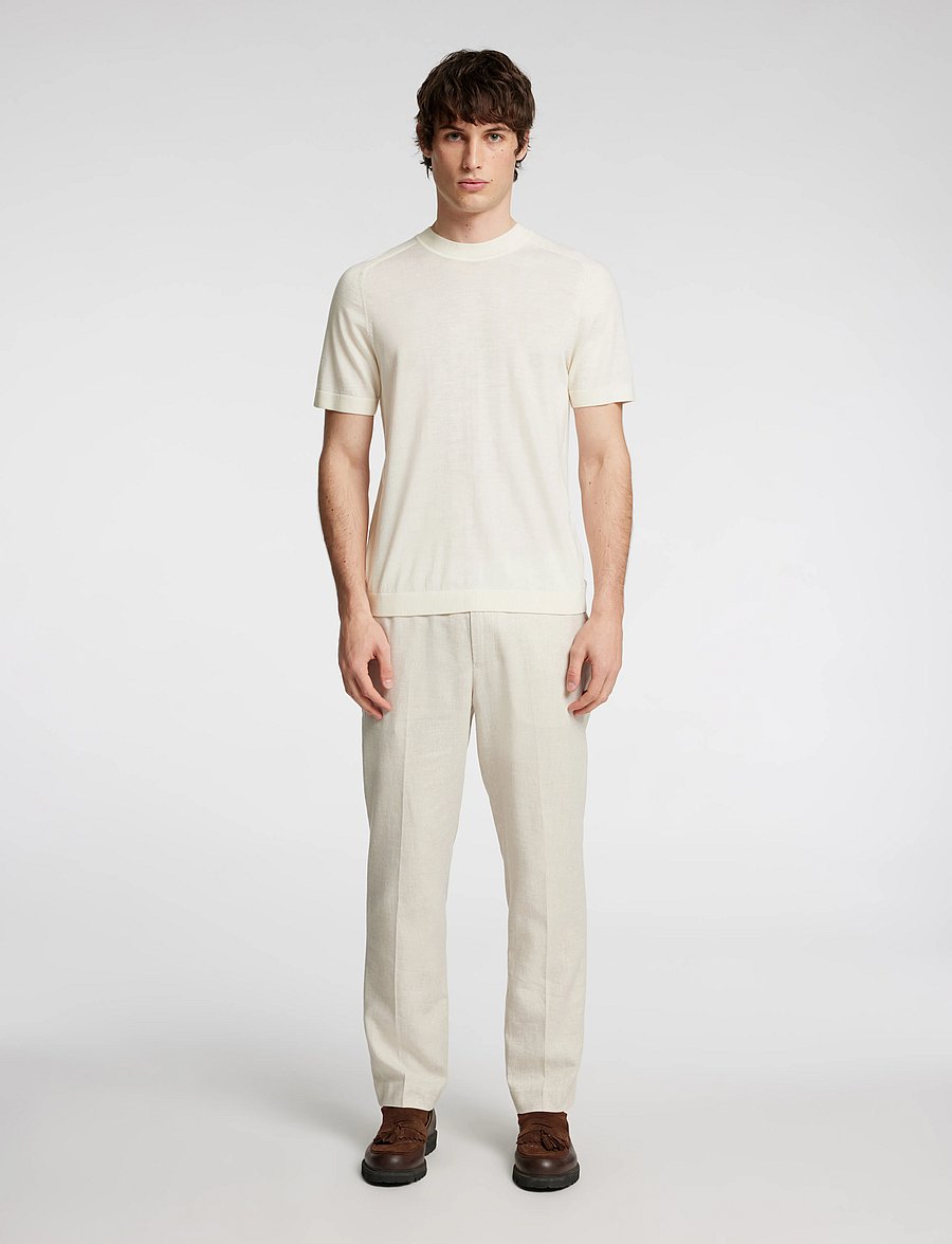 Selected - SLHTRAY SS KNIT MERINO CREW NECK NOOS - kurzärmelig - egret - 0