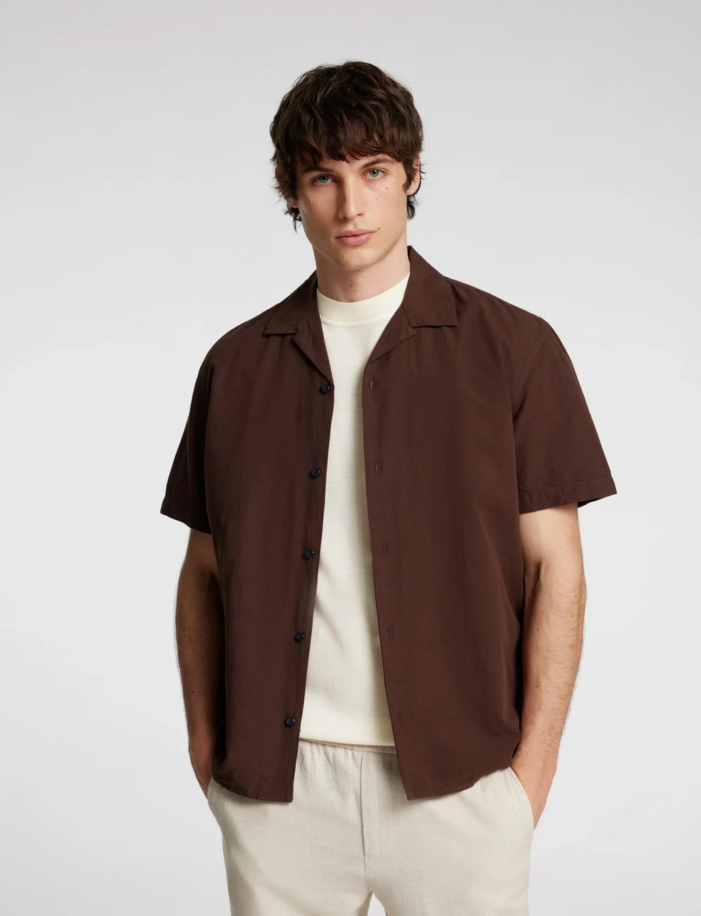 Selected - SLHTRAY SS KNIT MERINO CREW NECK - stutterma bolir - egret - 3