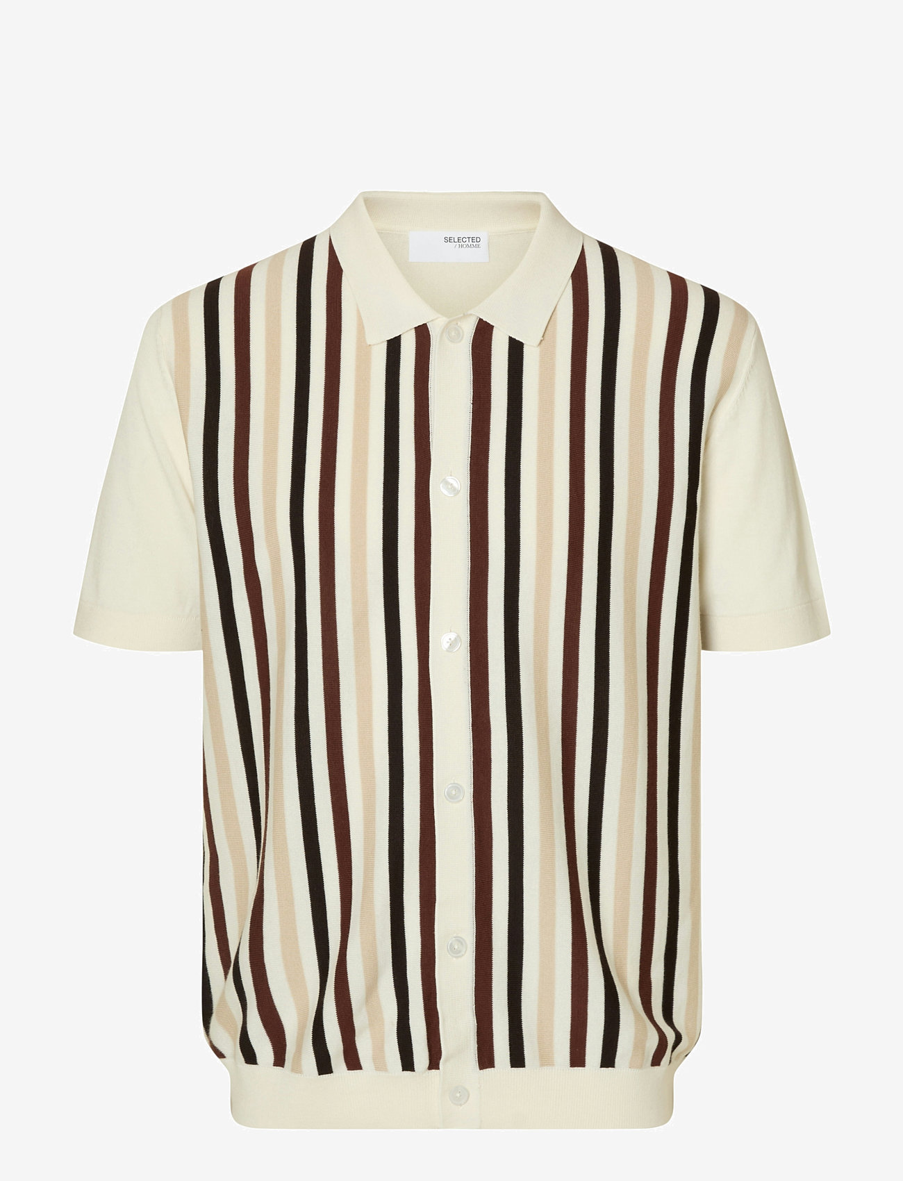 Selected - SLHMATTIS SS KNIT STRIPE POLO CARDIGAN - kardiganid - egret - 1