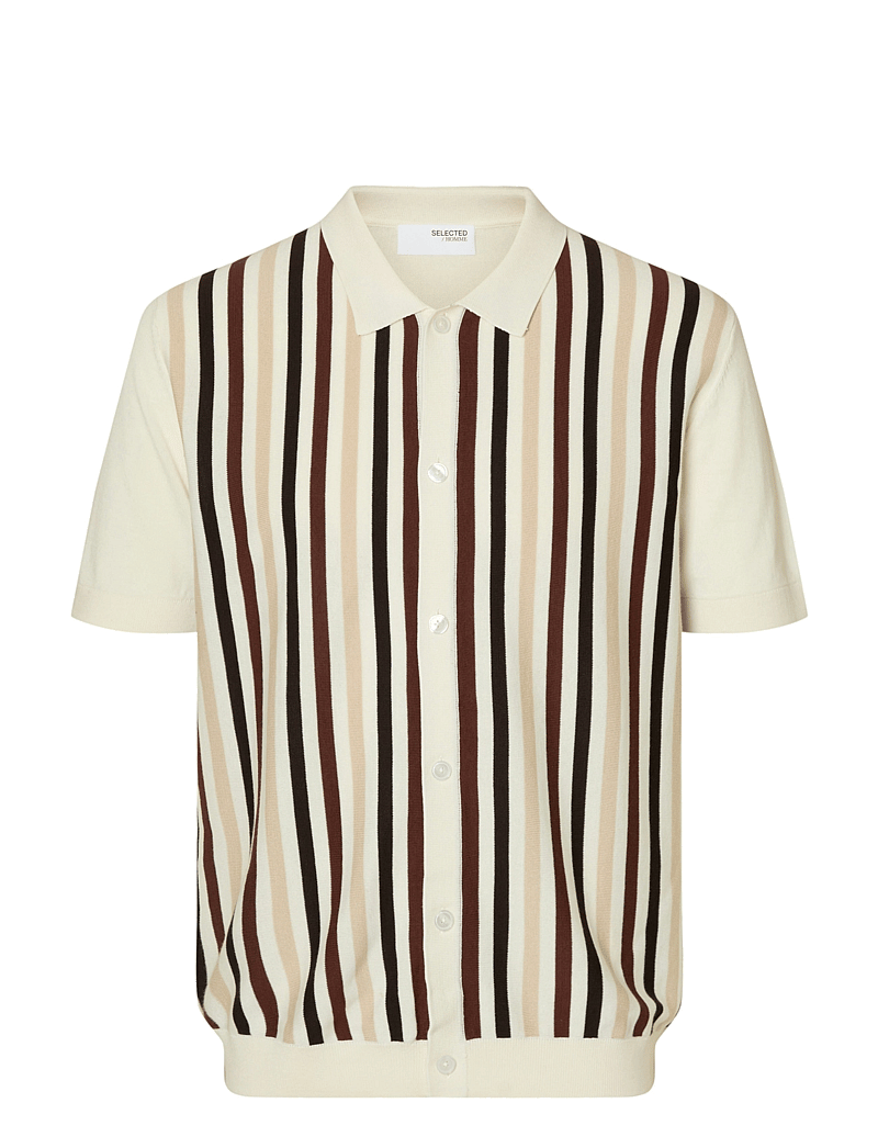 Selected - SLHMATTIS SS KNIT STRIPE POLO CARDIGAN - kardiganid - egret - 1