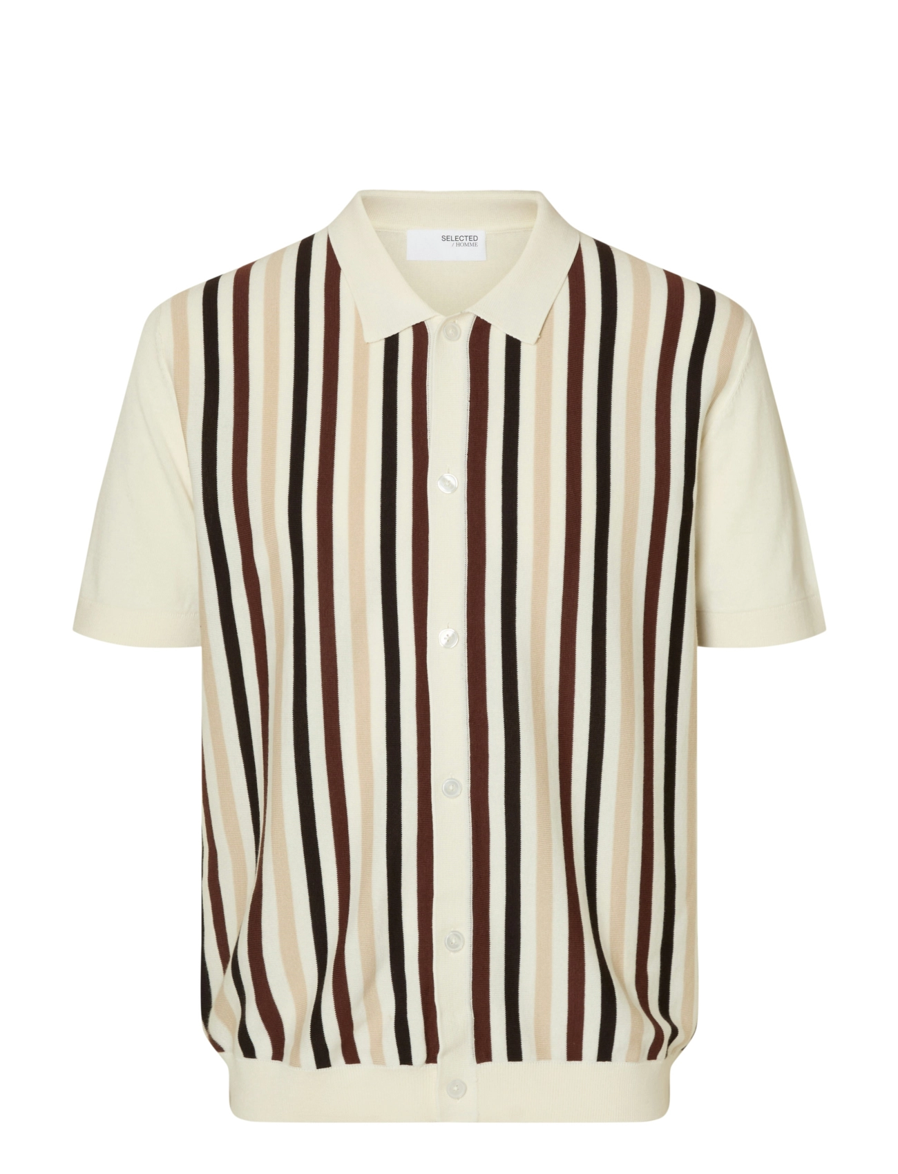 Selected SLHMATTIS SS KNIT STRIPE POLO CARDIGAN - Cardigans - EGRET / cream