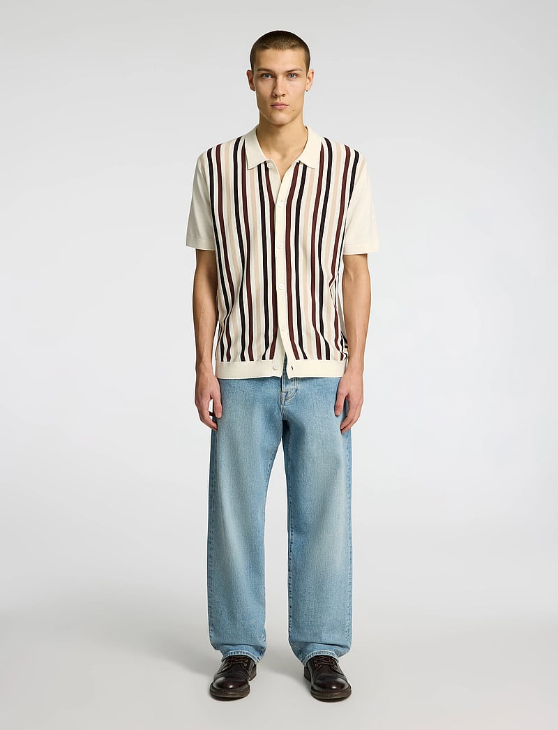 Selected - SLHMATTIS SS KNIT STRIPE POLO CARDIGAN - kardiganid - egret - 0