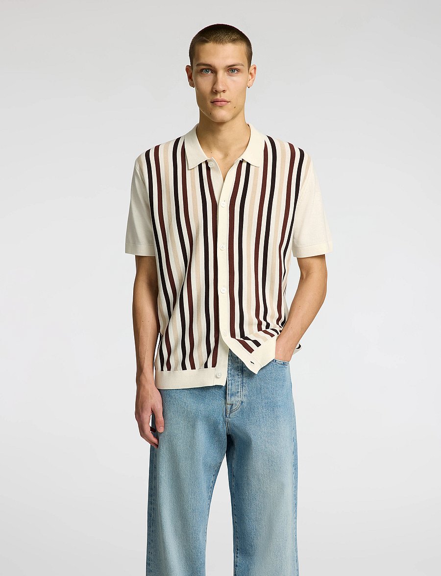 Selected - SLHMATTIS SS KNIT STRIPE POLO CARDIGAN - strickjacken - egret - 3