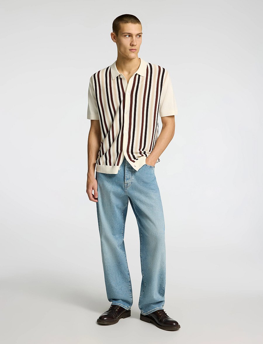 Selected - SLHMATTIS SS KNIT STRIPE POLO CARDIGAN - strickjacken - egret - 4