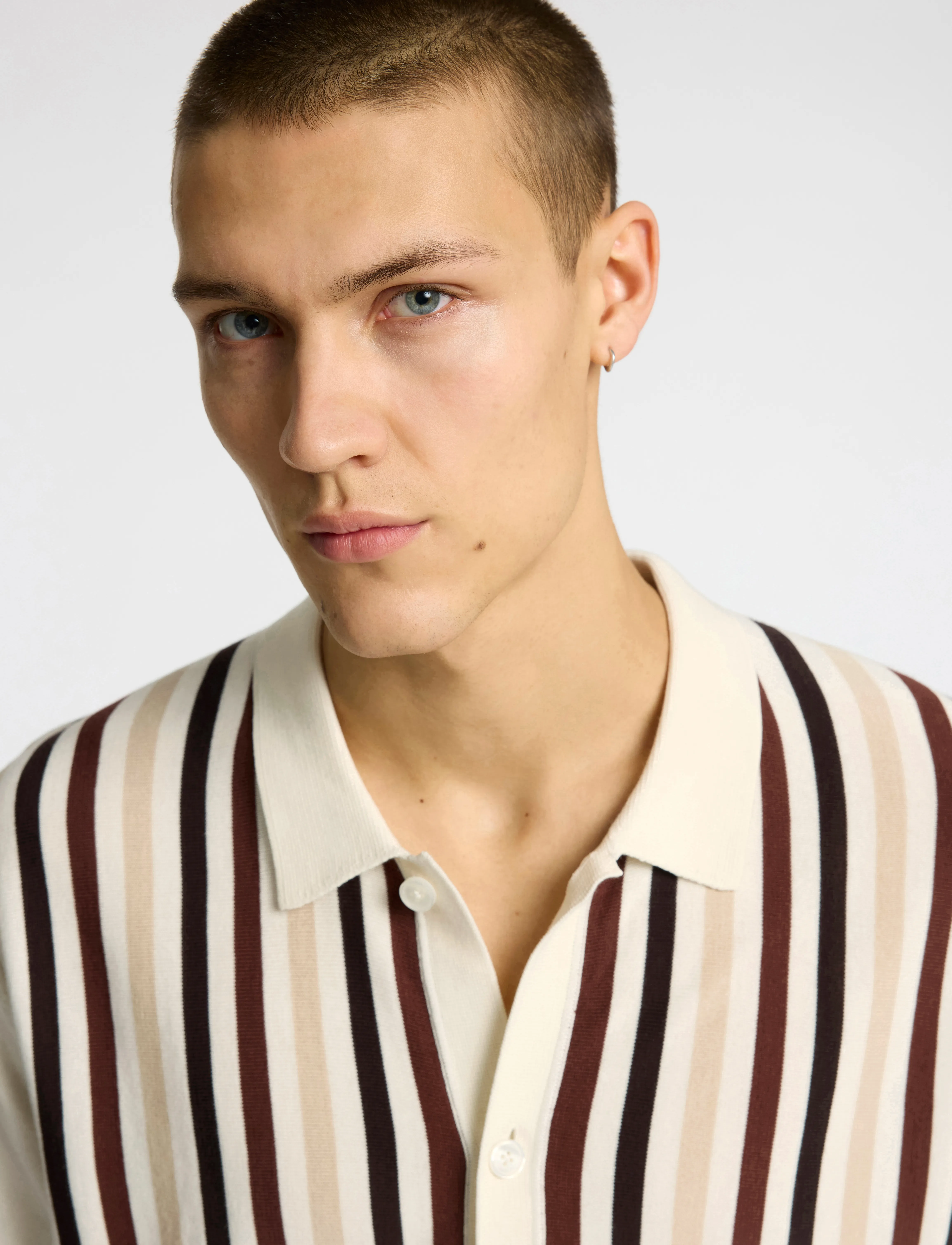 Selected - SLHMATTIS SS KNIT STRIPE POLO CARDIGAN - cardigans - egret - 5