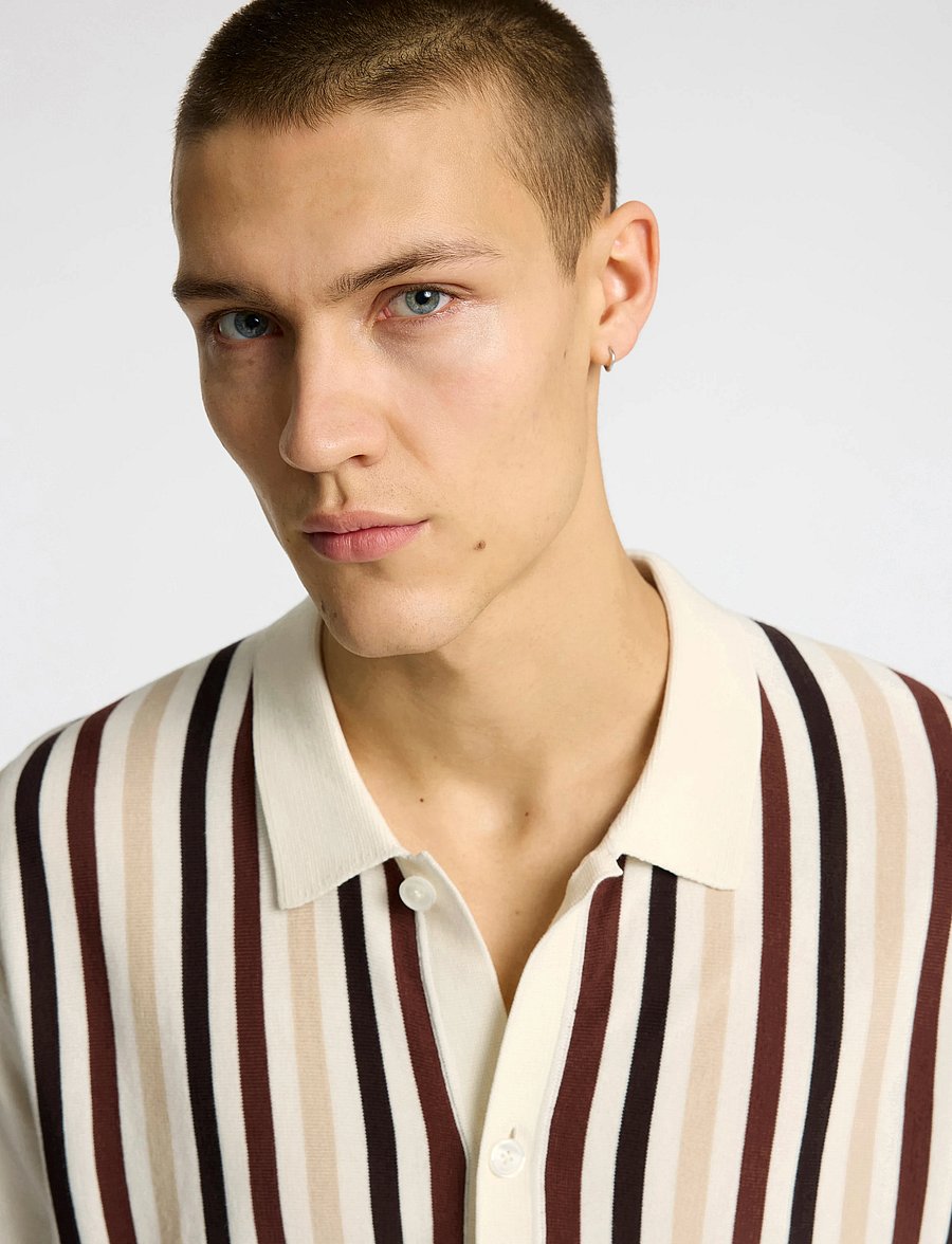 Selected - SLHMATTIS SS KNIT STRIPE POLO CARDIGAN - strickjacken - egret - 5