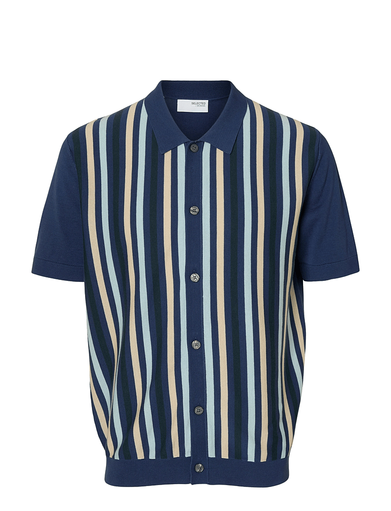 Selected - SLHMATTIS SS KNIT STRIPE POLO CARDIGAN - cardigans - oceana - 1