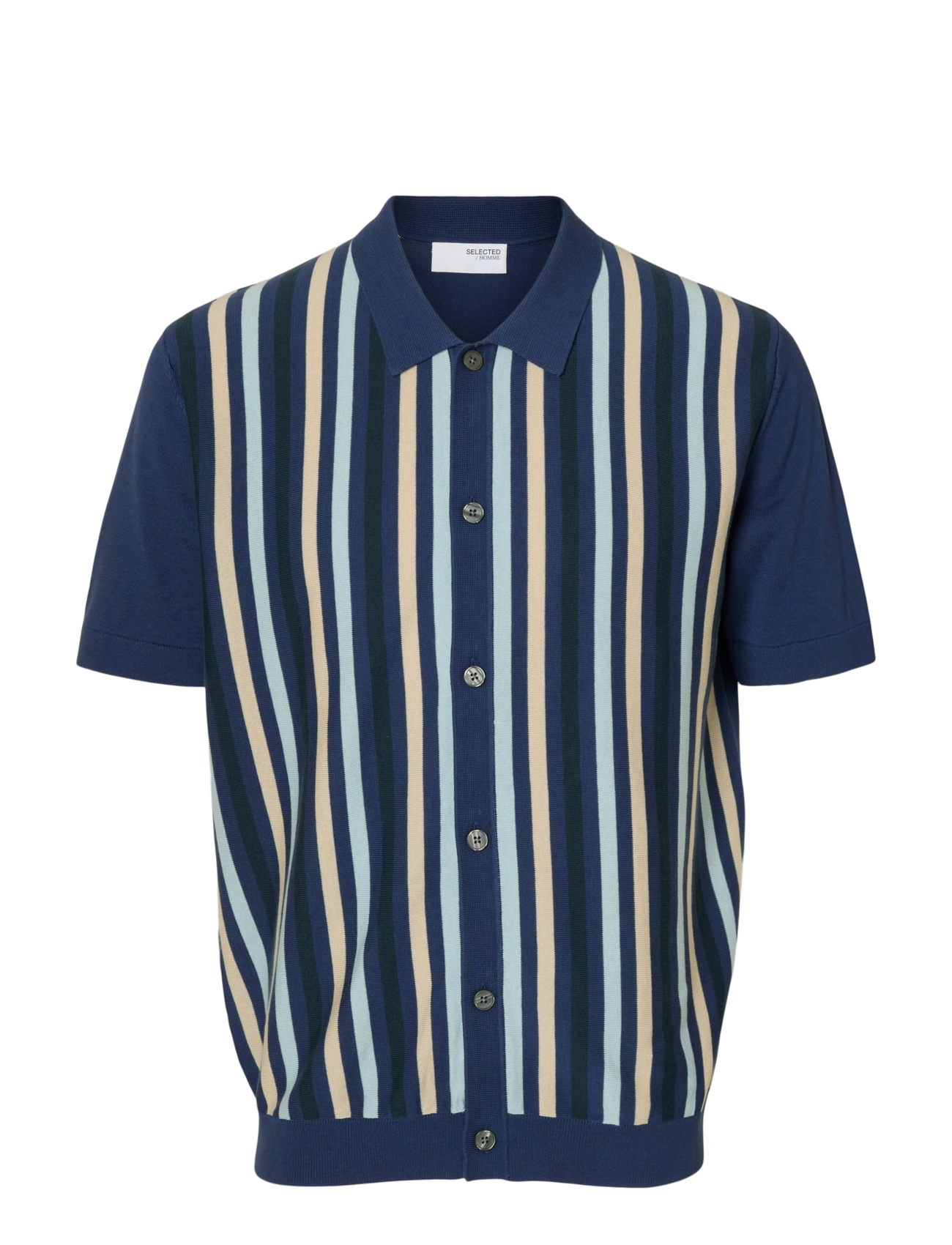 Selected SLHMATTIS SS KNIT STRIPE POLO CARDIGAN - Strickmode - OCEANA / blue