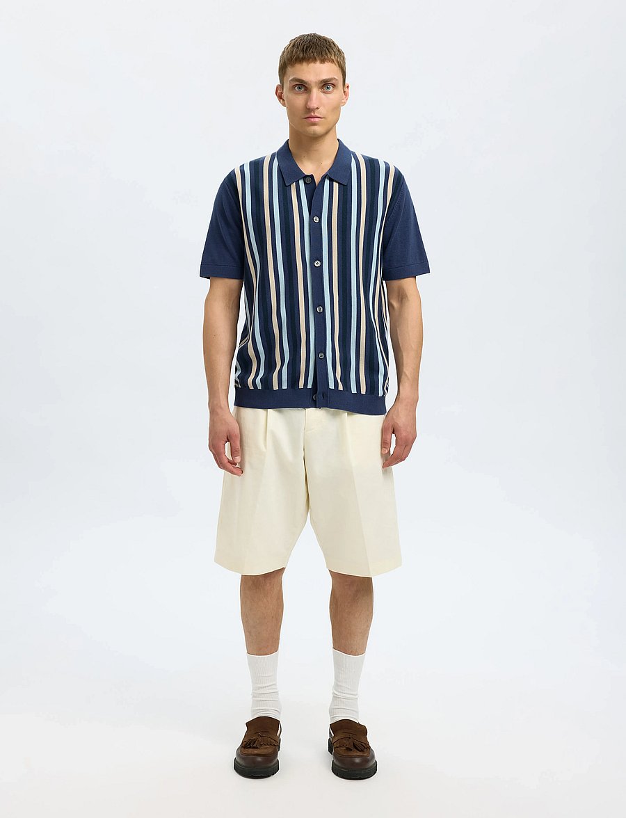 Selected - SLHMATTIS SS KNIT STRIPE POLO CARDIGAN - strickjacken - oceana - 3