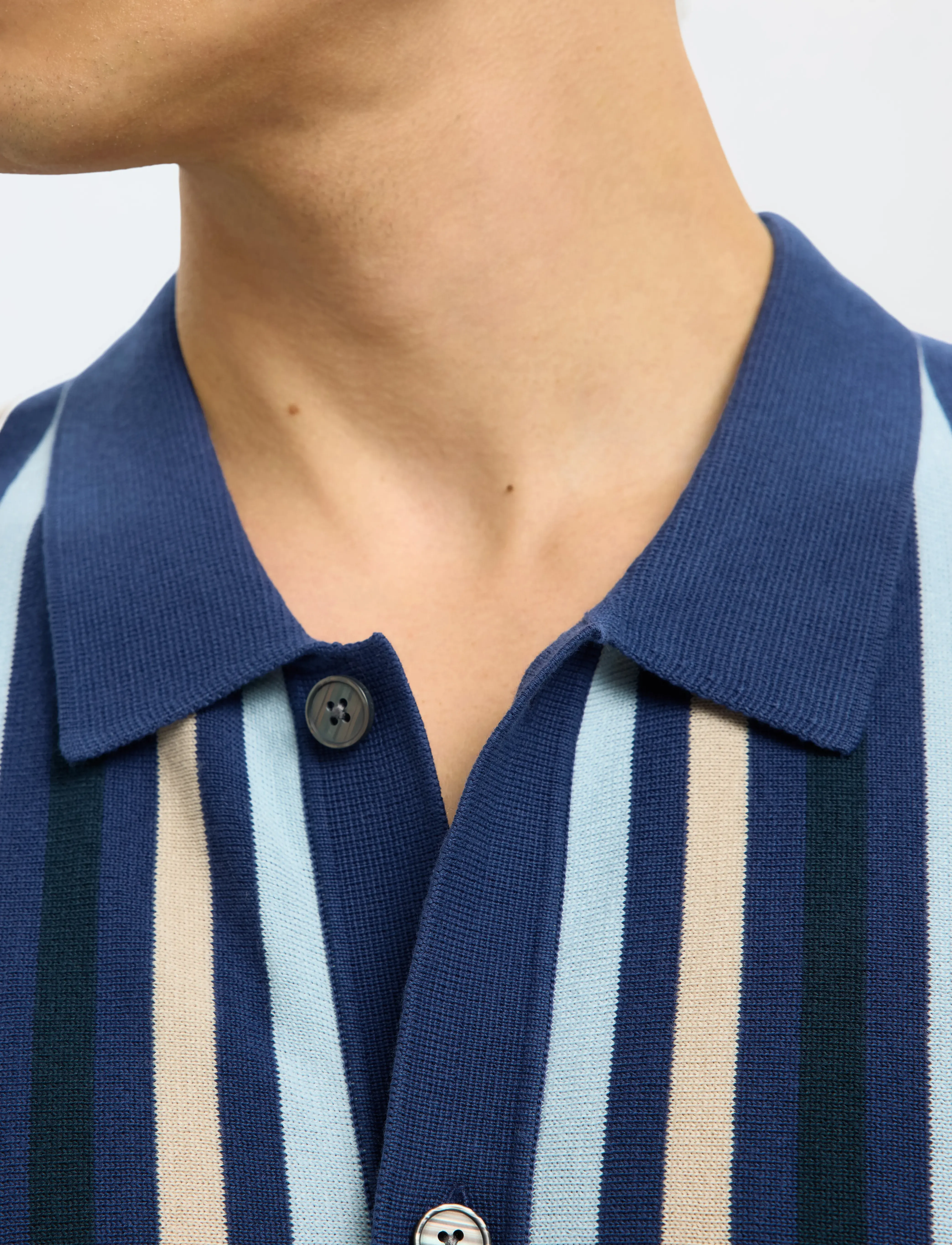Selected - SLHMATTIS SS KNIT STRIPE POLO CARDIGAN - strickjacken - oceana - 4