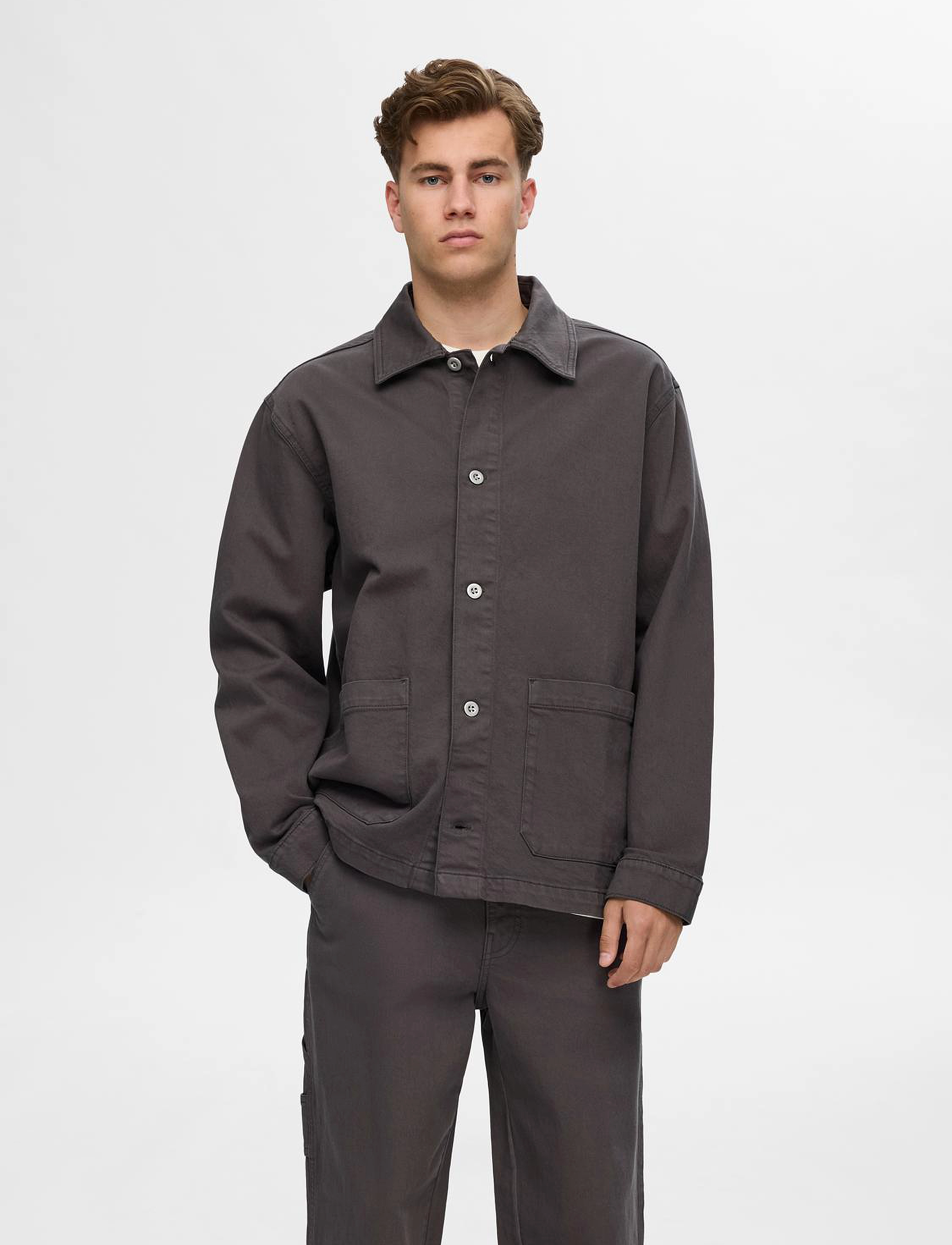 Selected Homme - SLHBOXY-CARPENTER OVERSHIRT EX - volcanic ash - 1
