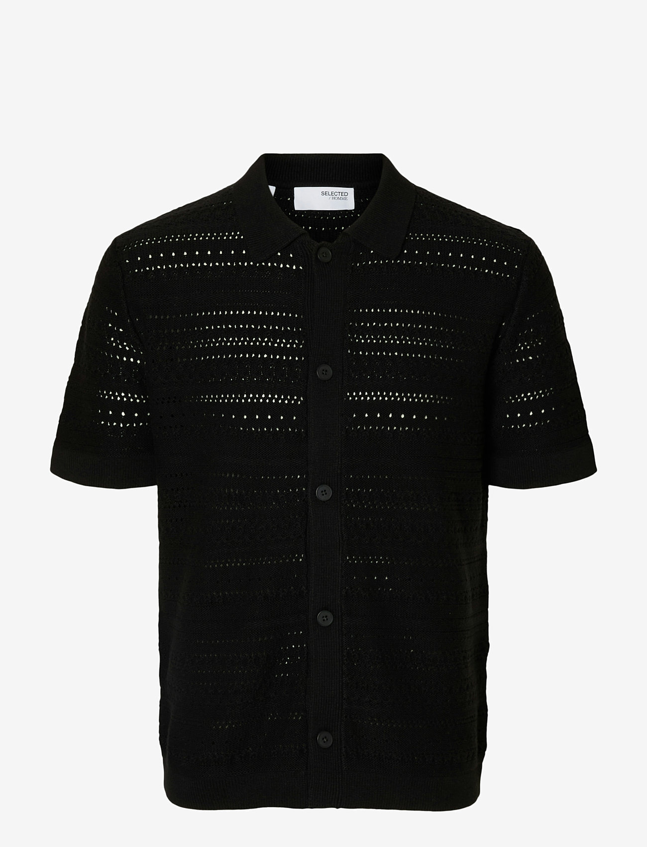 Selected - SLHPALO SS KNIT CROCHET POLO CARDIGAN - koftor - black - 1