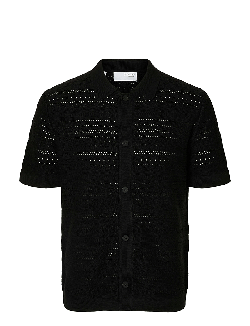 Selected - SLHPALO SS KNIT CROCHET POLO CARDIGAN - koftor - black - 1