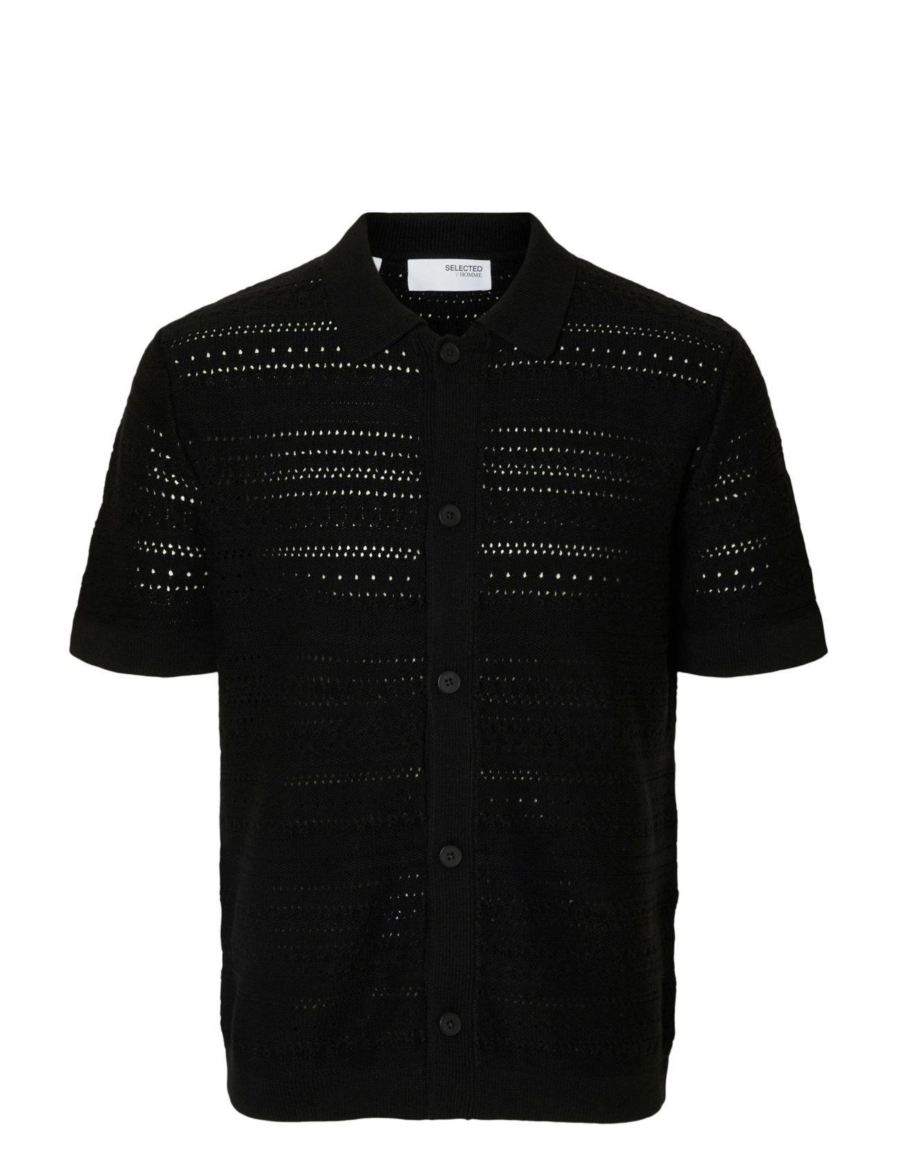 Selected SLHPALO SS KNIT CROCHET POLO CARDIGAN - Strickmode - BLACK / black