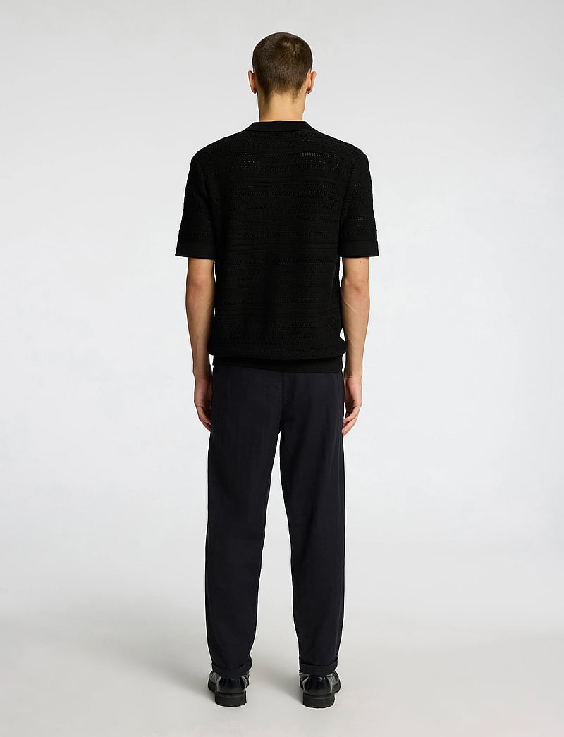 Selected - SLHPALO SS KNIT CROCHET POLO CARDIGAN - koftor - black - 2