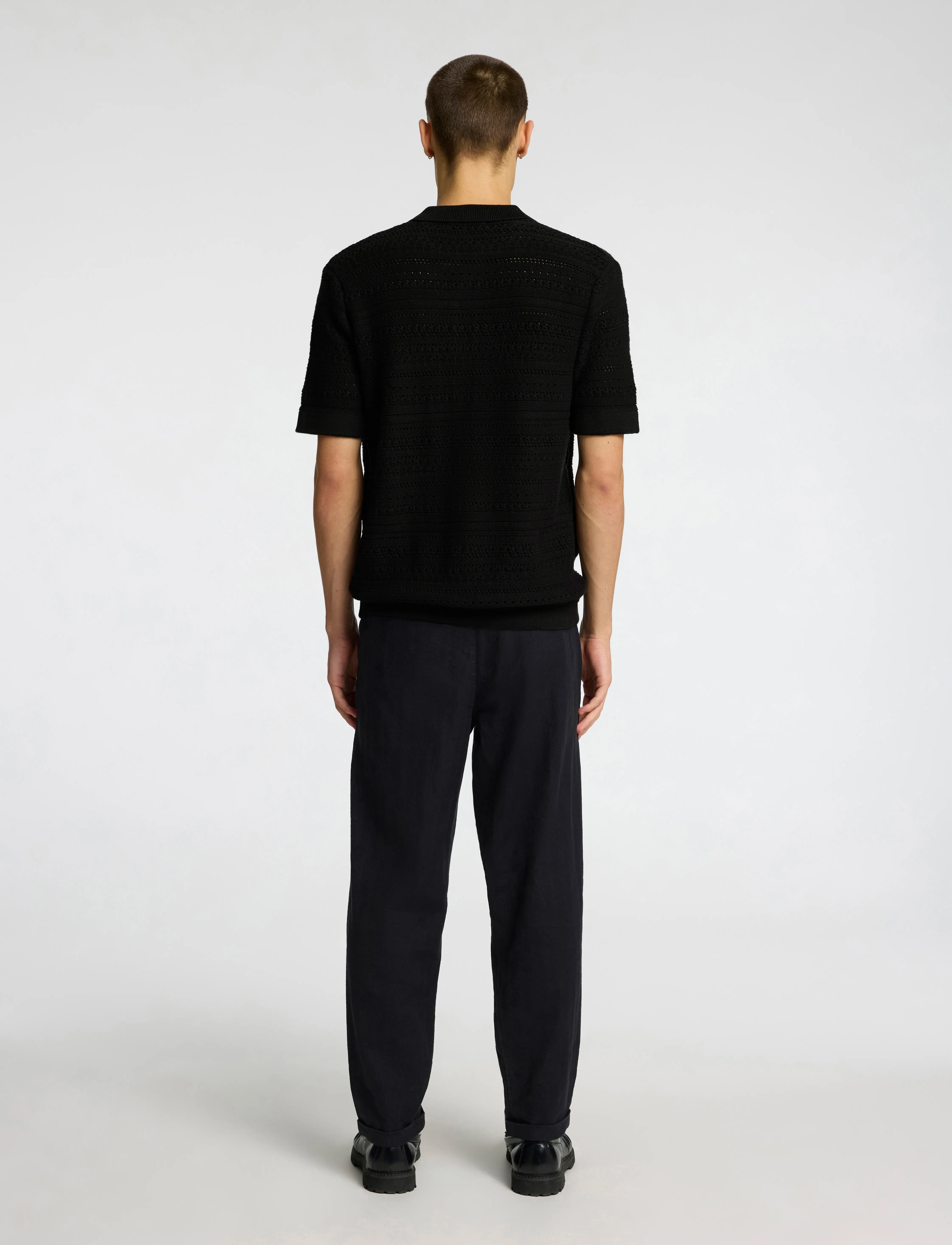 Selected - SLHPALO SS KNIT CROCHET POLO CARDIGAN - strickjacken - black - 2