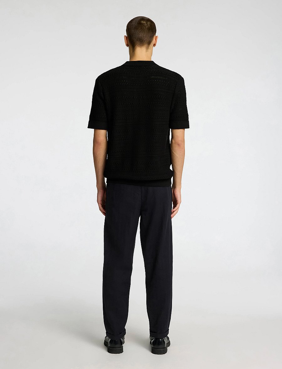 Selected - SLHPALO SS KNIT CROCHET POLO CARDIGAN - cardigans - black - 2