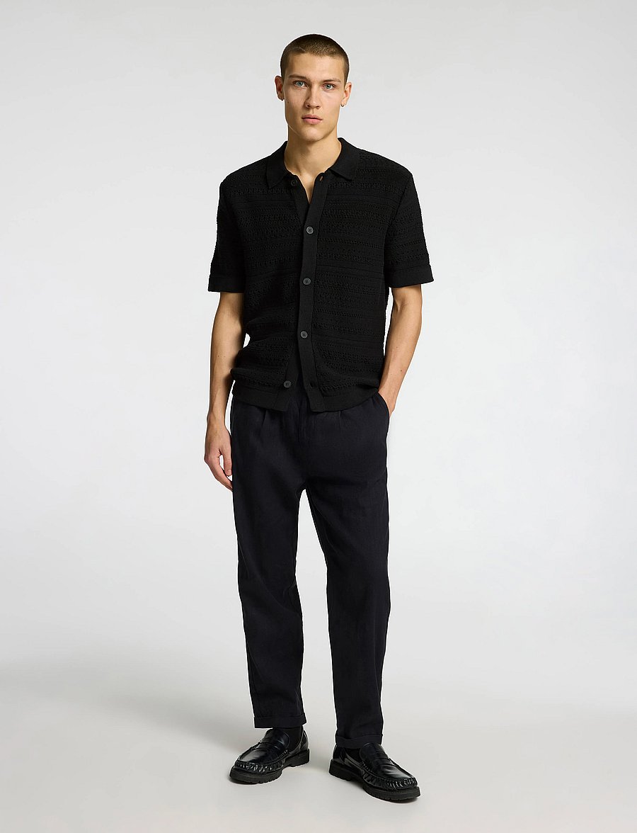 Selected - SLHPALO SS KNIT CROCHET POLO CARDIGAN - cardigans - black - 4