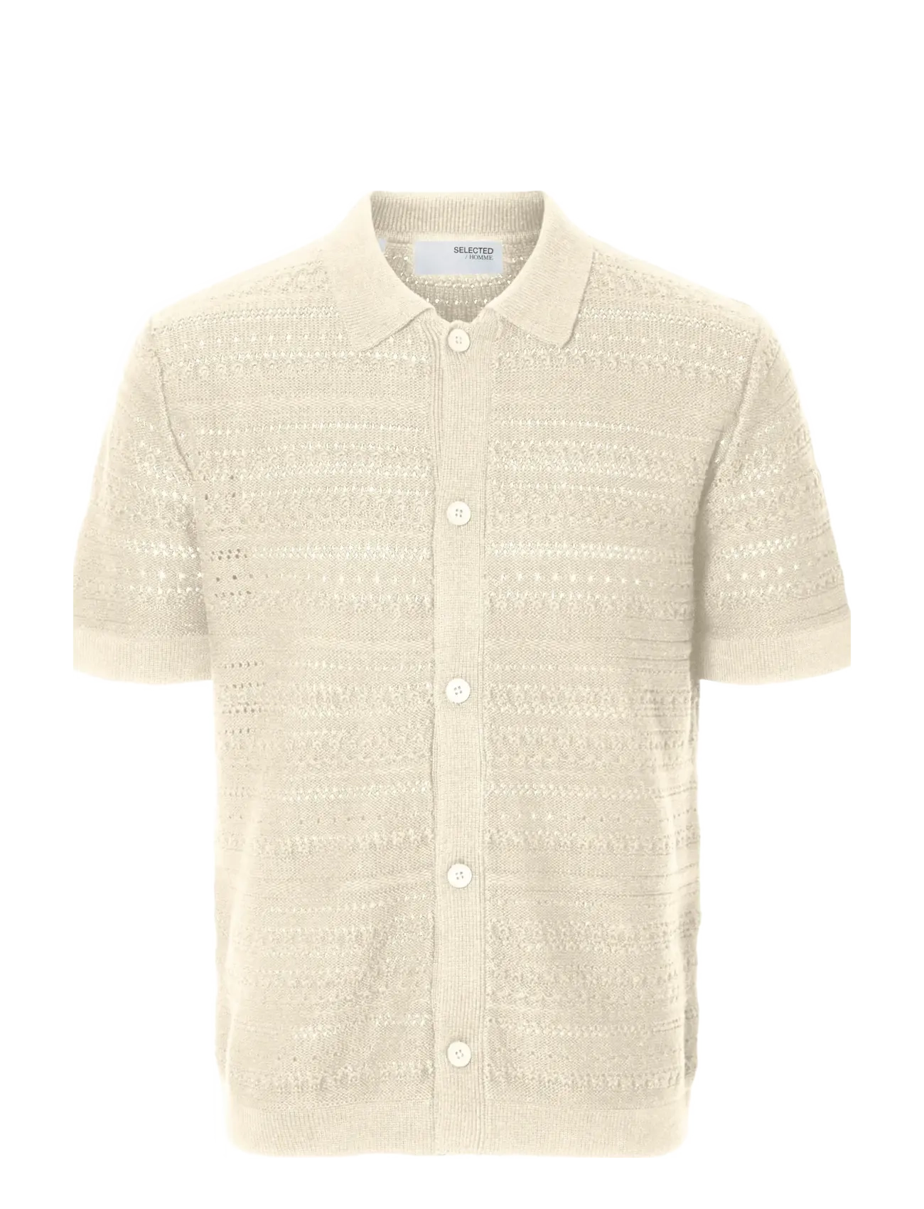 SELECTED Slhpalo Ss Knit Crochet Polo Cardigan Beige - XL - Herren