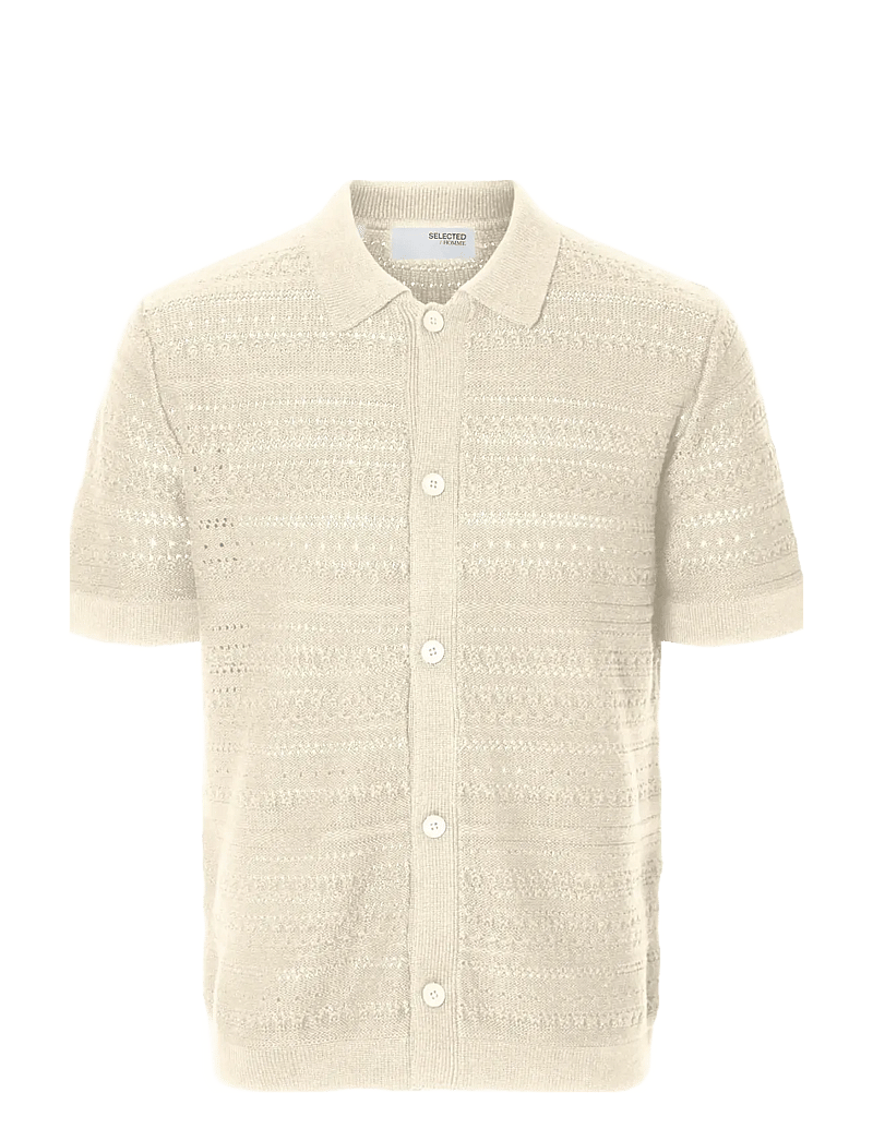 Selected - SLHPALO SS KNIT CROCHET POLO CARDIGAN - cardigans - oatmeal - 1