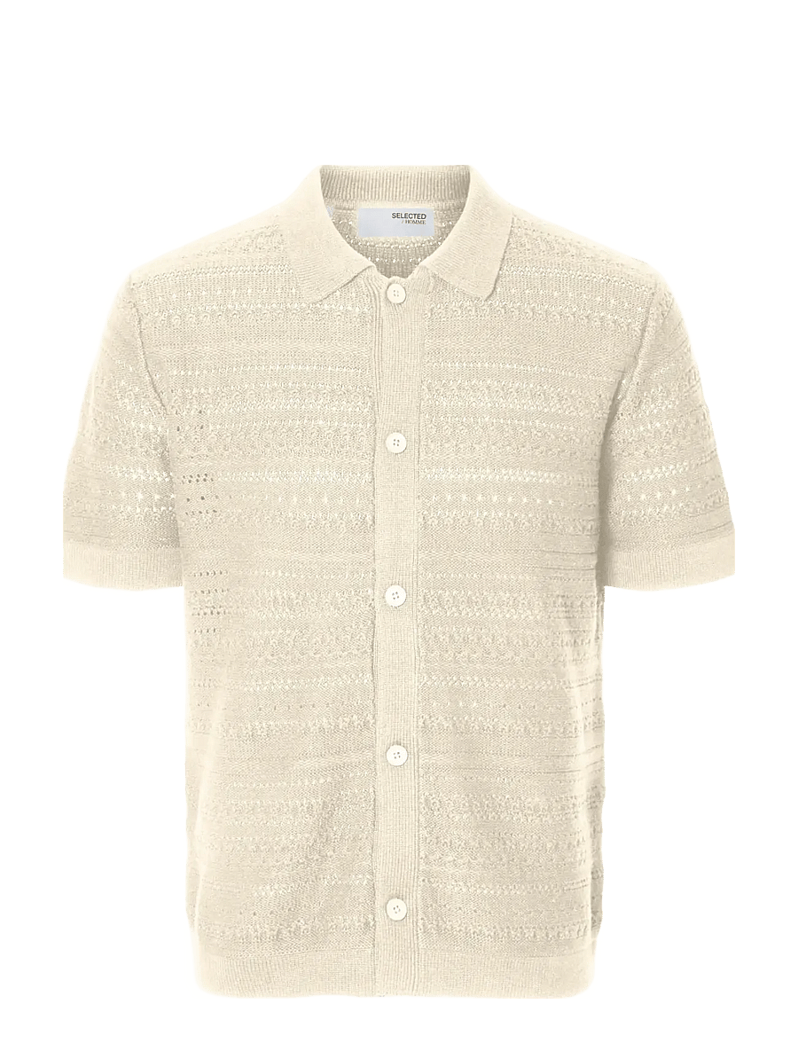Selected - SLHPALO SS KNIT CROCHET POLO CARDIGAN - strickjacken - oatmeal - 1