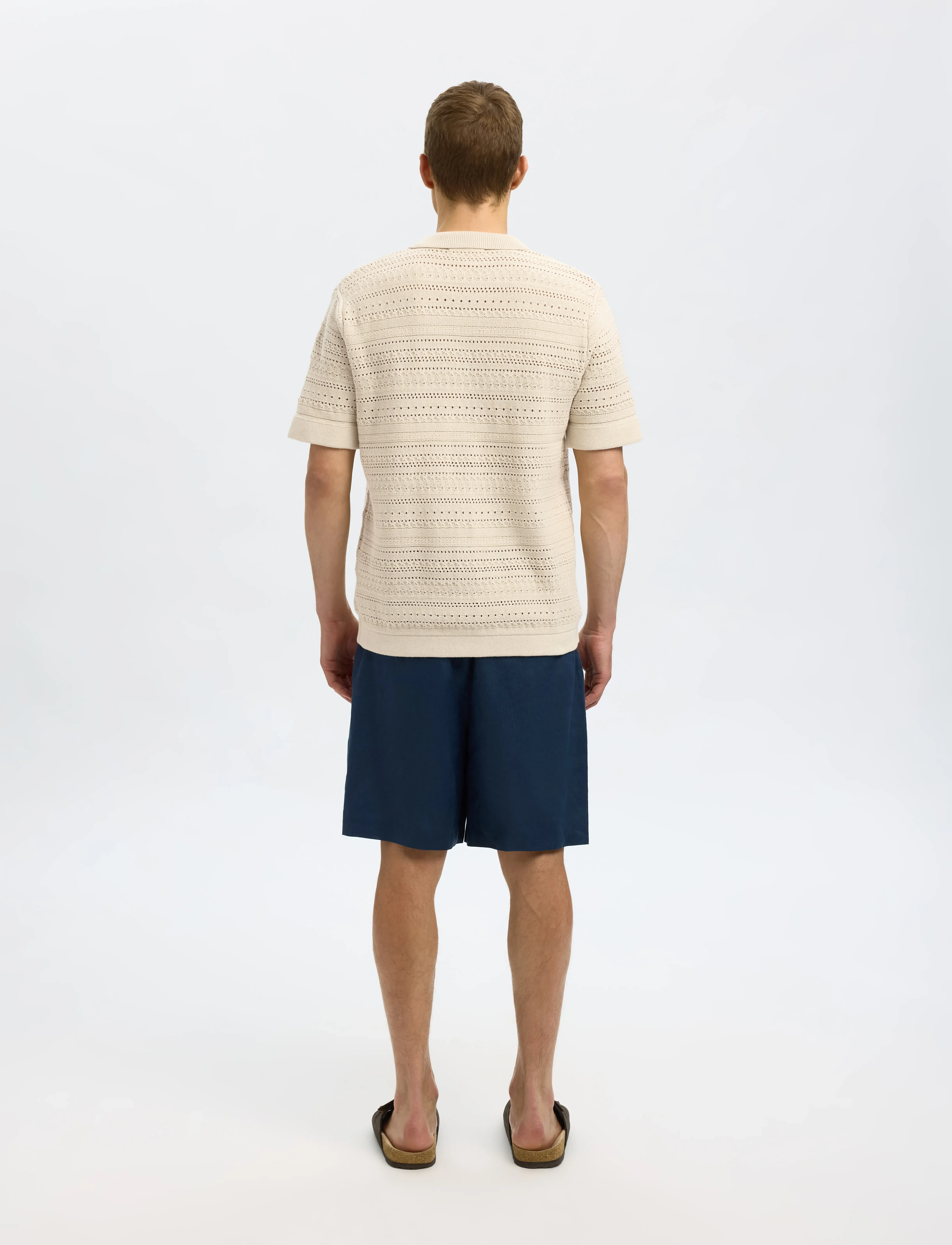 Selected - SLHPALO SS KNIT CROCHET POLO CARDIGAN - gilets - oatmeal - 3