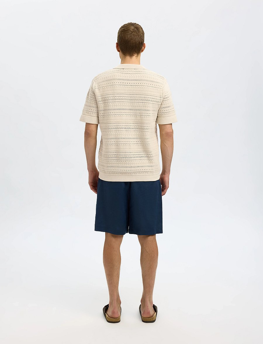 Selected - SLHPALO SS KNIT CROCHET POLO CARDIGAN - strickjacken - oatmeal - 3