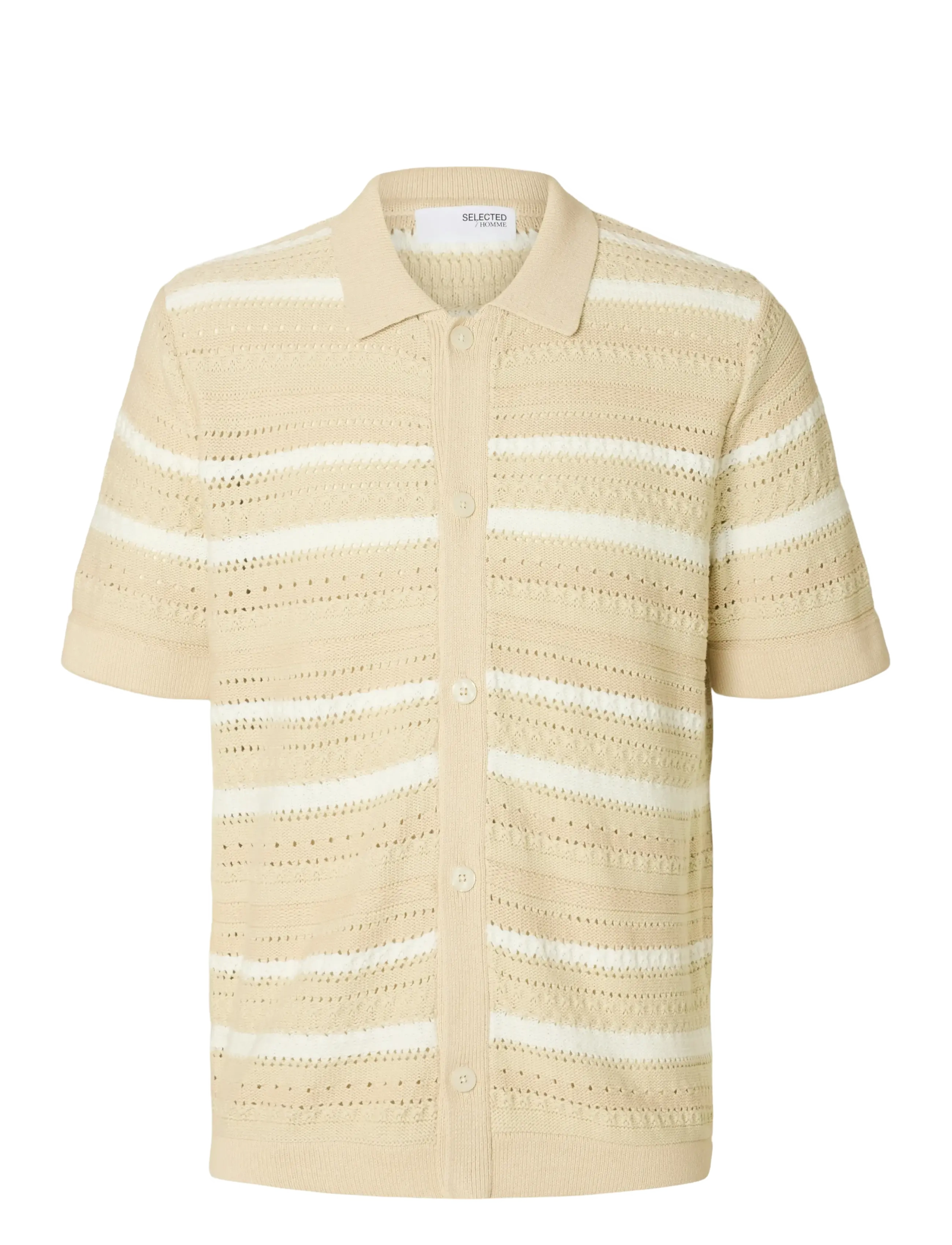 SELECTED Slhpalo Ss Knit Crochet Polo Cardigan Beige - S - Herren