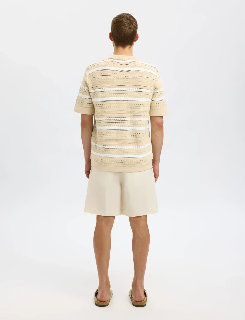 Selected - SLHPALO SS KNIT CROCHET POLO CARDIGAN - cardigans - oatmeal - 5