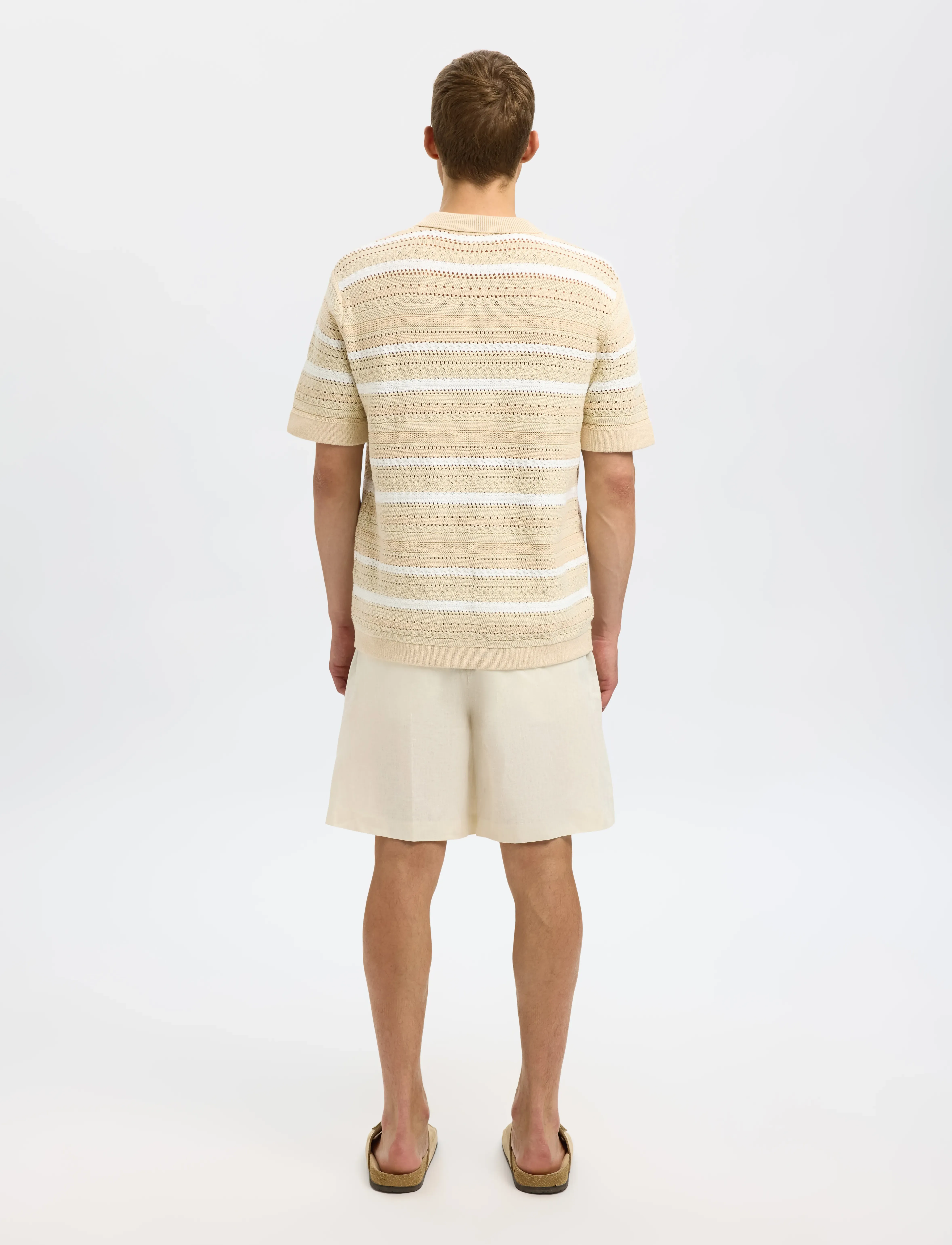 Selected - SLHPALO SS KNIT CROCHET POLO CARDIGAN - cardigans - oatmeal - 5
