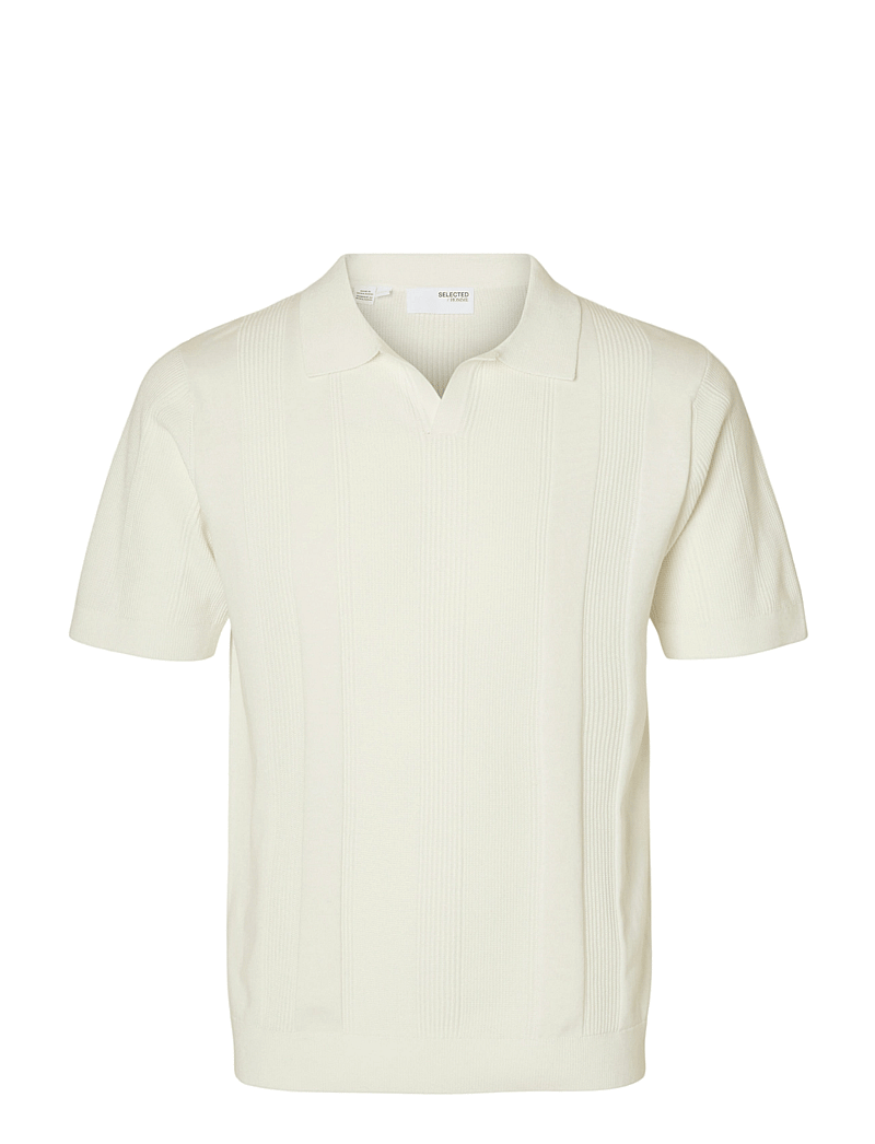 Selected - SLHCHANNING SS KNIT STRUCTURE OPEN POLO - gestrickte polohemden - egret - 1