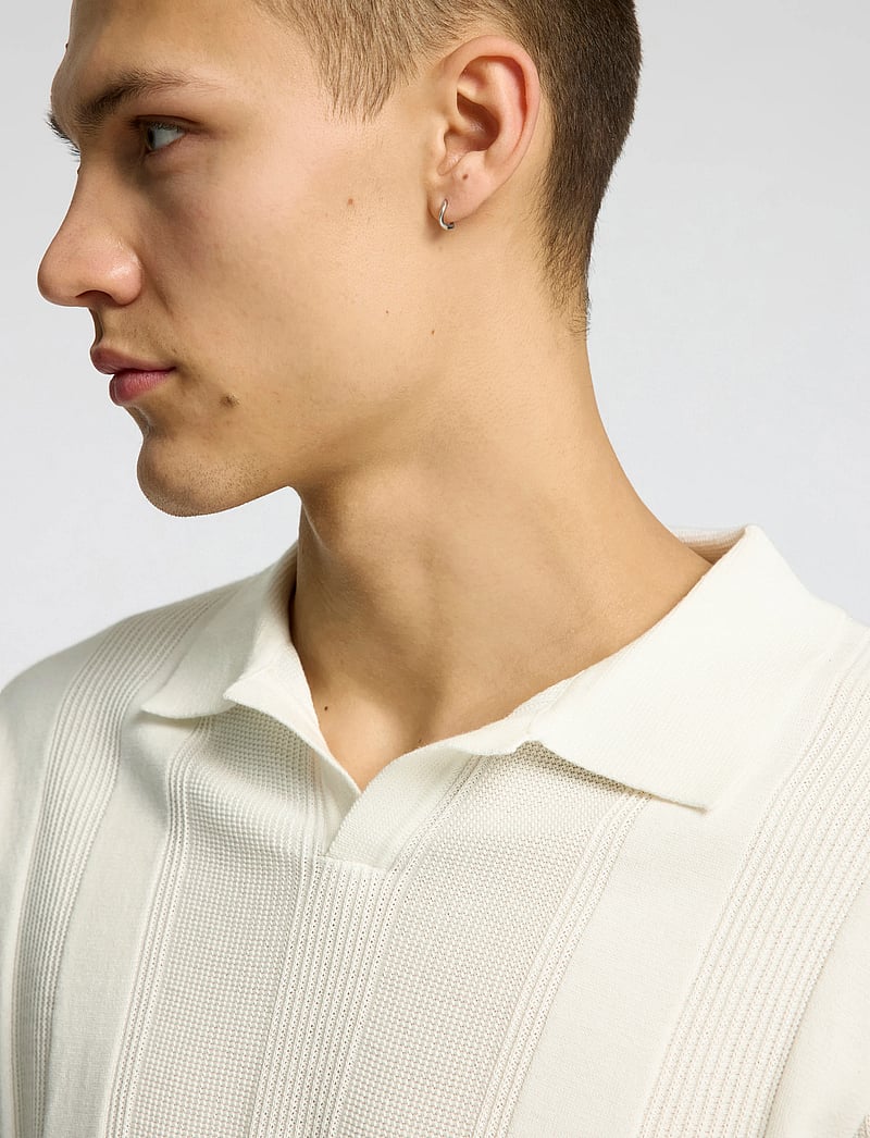 Selected - SLHCHANNING SS KNIT STRUCTURE OPEN POLO - gestrickte polohemden - egret - 3