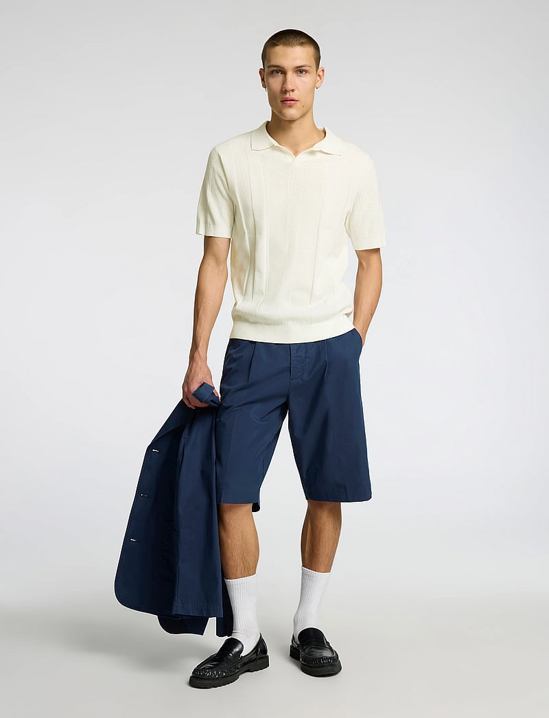 Selected - SLHCHANNING SS KNIT STRUCTURE OPEN POLO - gestrickte polohemden - egret - 4