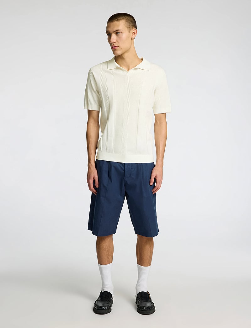 Selected - SLHCHANNING SS KNIT STRUCTURE OPEN POLO - gestrickte polohemden - egret - 5