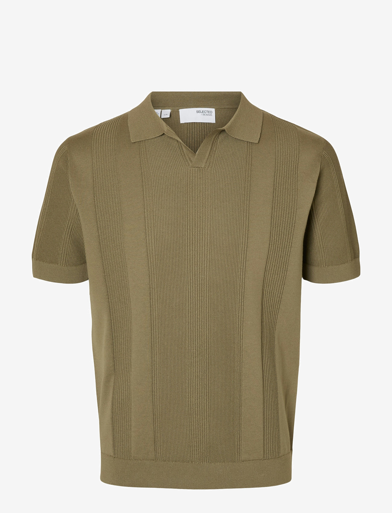 Selected - SLHCHANNING SS KNIT STRUCTURE OPEN POLO - vetiver - 1
