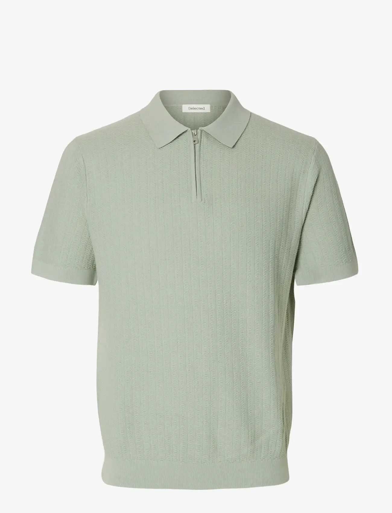 Selected - SLMCRAN SS KNIT STRUCTURE ZIP POLO NOOS - gestrickte polohemden - aqua gray - 1