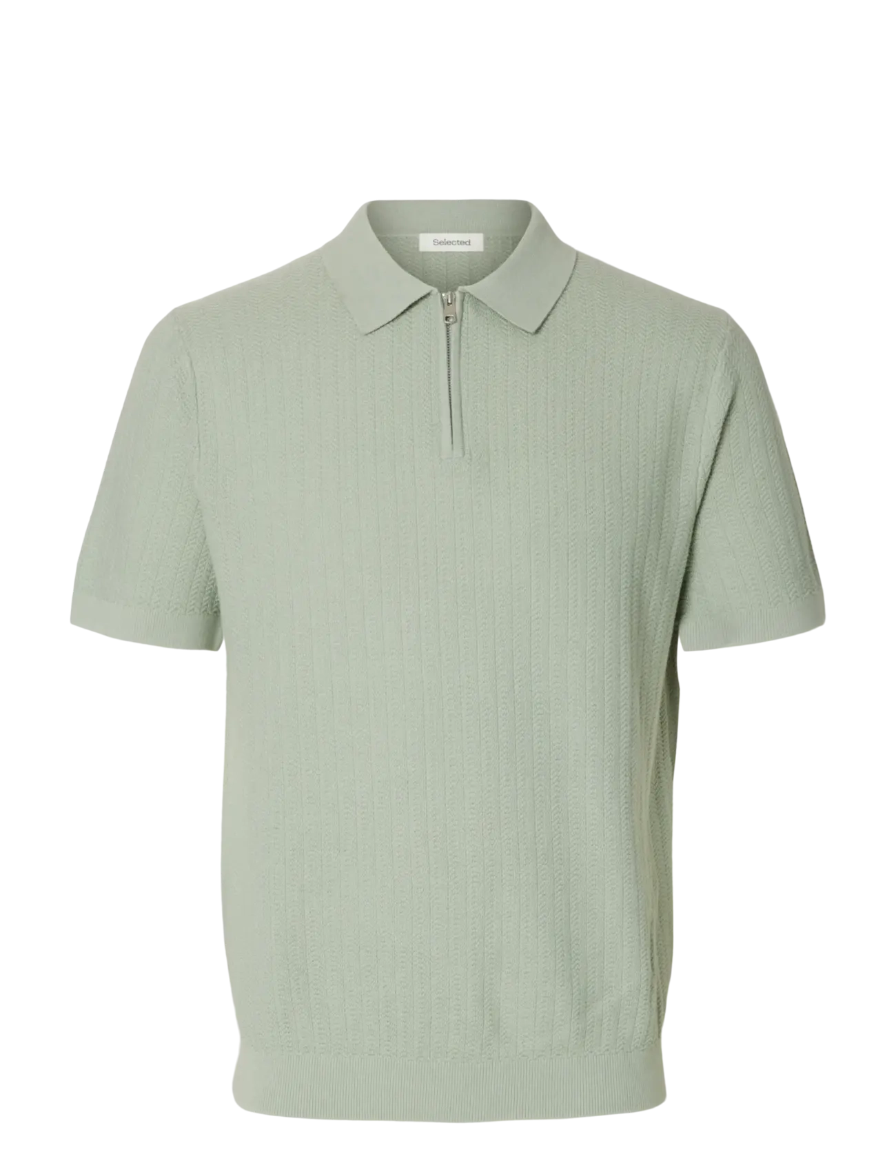Selected SLMCRAN SS KNIT STRUCTURE ZIP POLO NOOS - Selected - AQUA GRAY / green