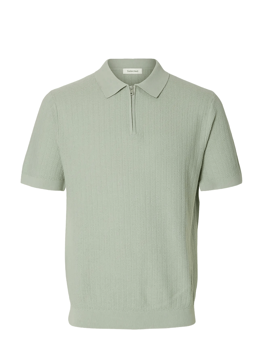 Selected - SLMCRAN SS KNIT STRUCTURE ZIP POLO NOOS - kootud polosärgid - aqua gray - 1
