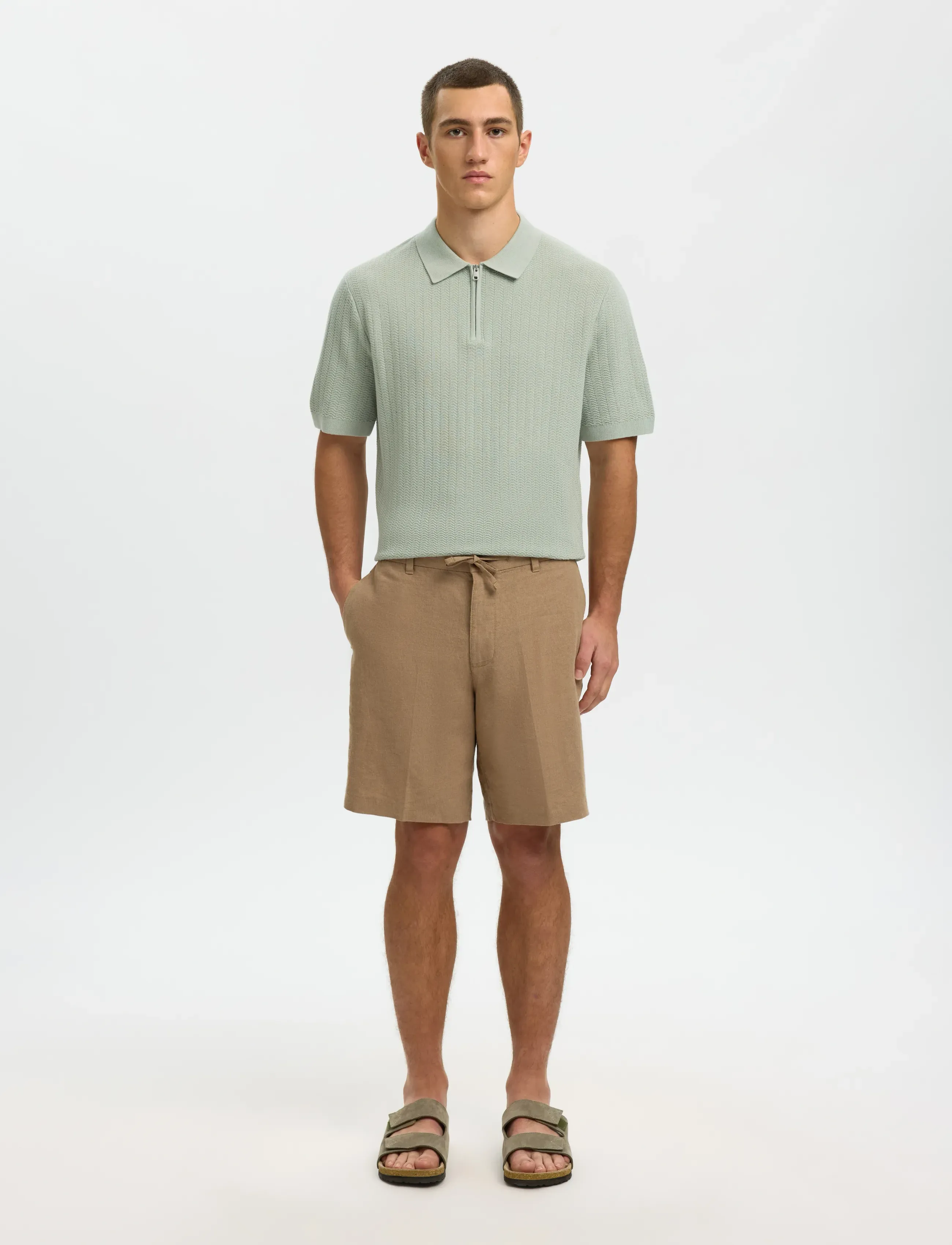 Selected - SLMCRAN SS KNIT STRUCTURE ZIP POLO NOOS - kootud polosärgid - aqua gray - 3